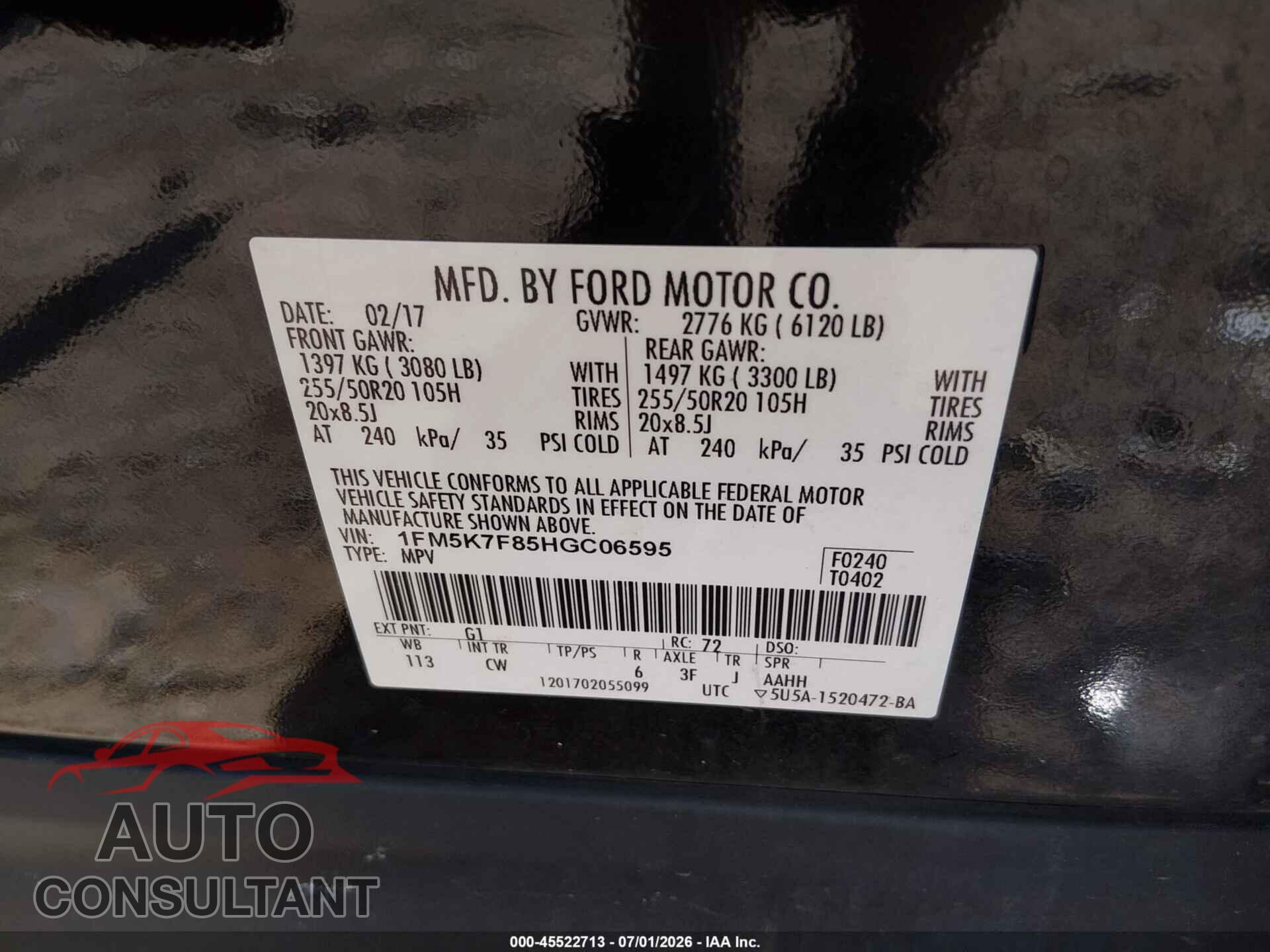 FORD EXPLORER 2017 - 1FM5K7F85HGC06595