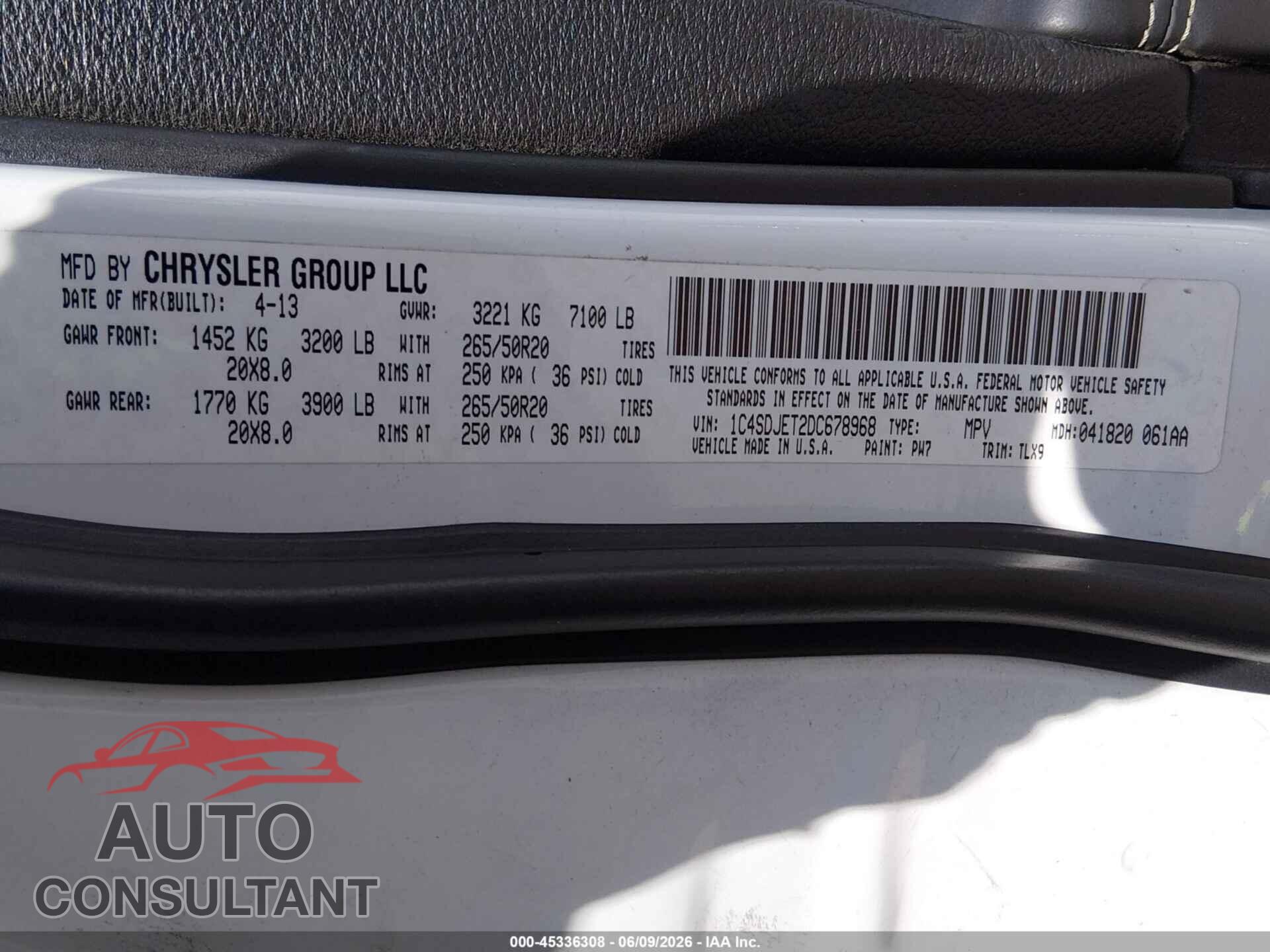 DODGE DURANGO 2013 - 1C4SDJET2DC678968