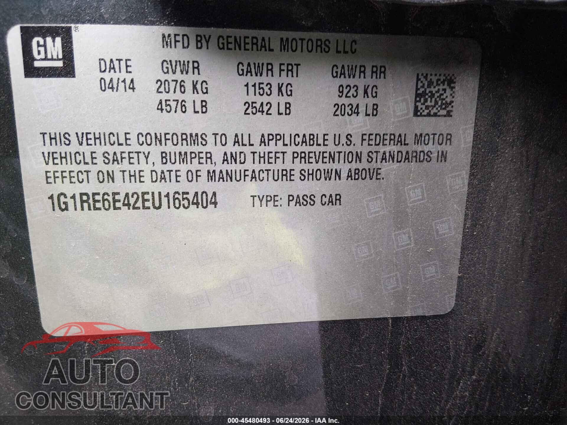 CHEVROLET VOLT 2014 - 1G1RE6E42EU165404