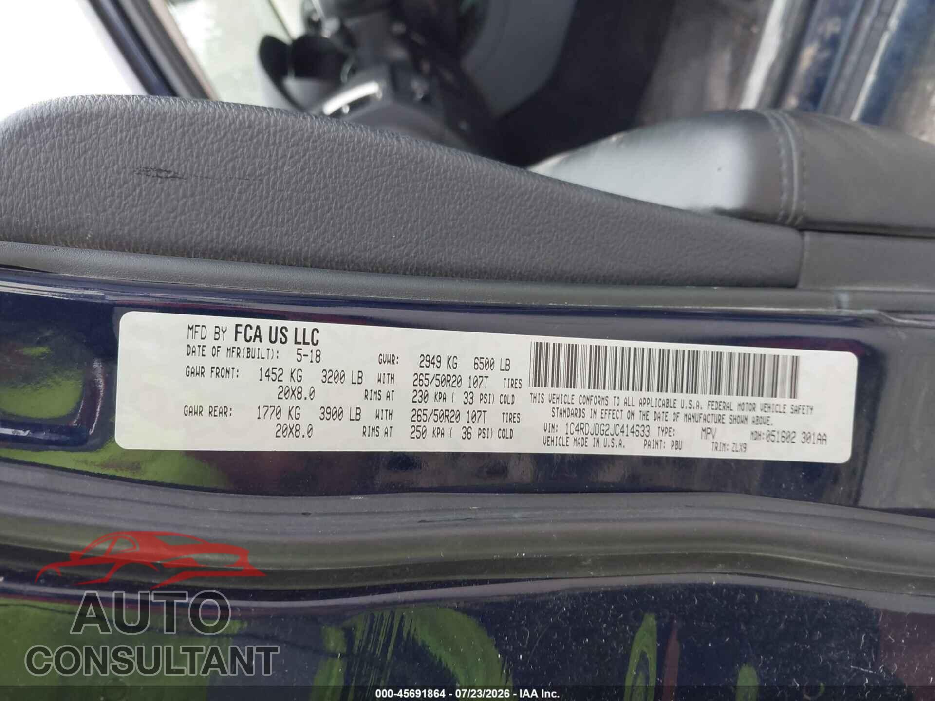 DODGE DURANGO 2018 - 1C4RDJDG2JC414633
