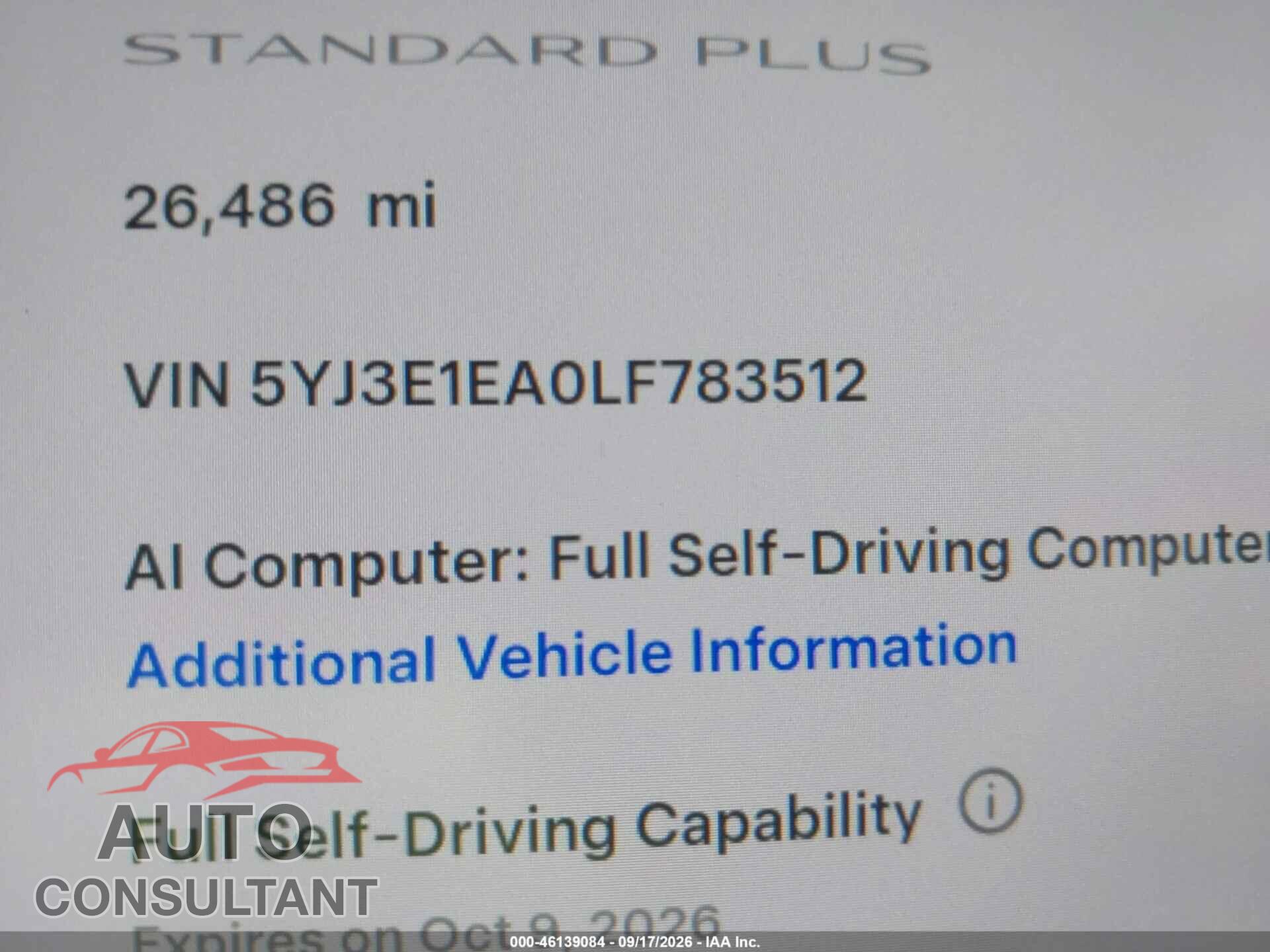 TESLA MODEL 3 2020 - 5YJ3E1EA0LF783512