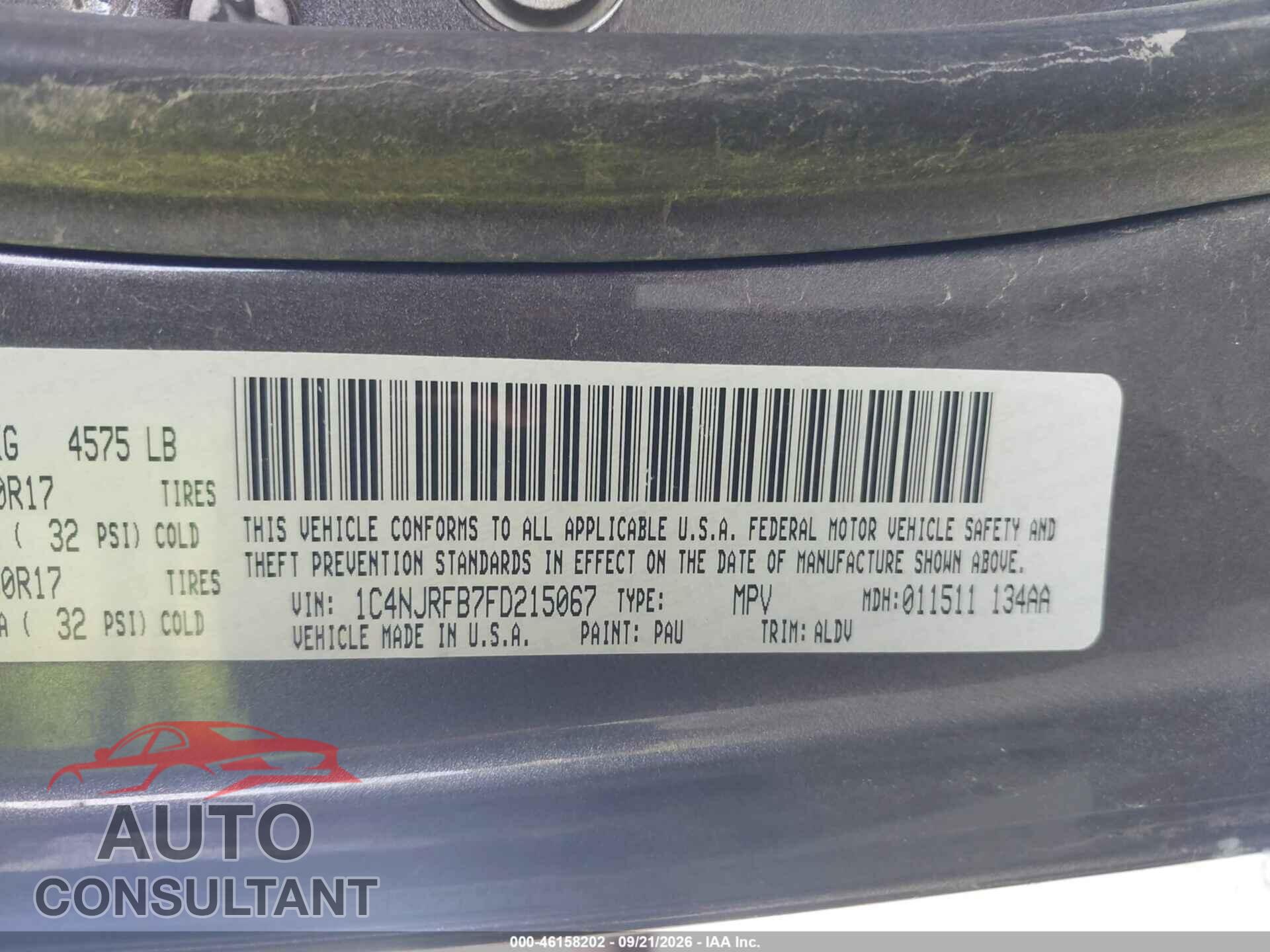 JEEP PATRIOT 2015 - 1C4NJRFB7FD215067