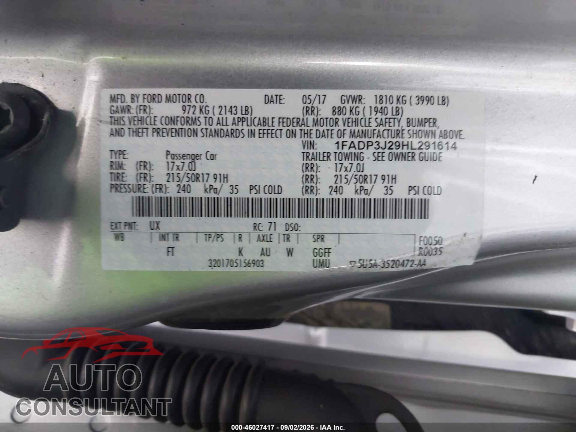 FORD FOCUS 2017 - 1FADP3J29HL291614