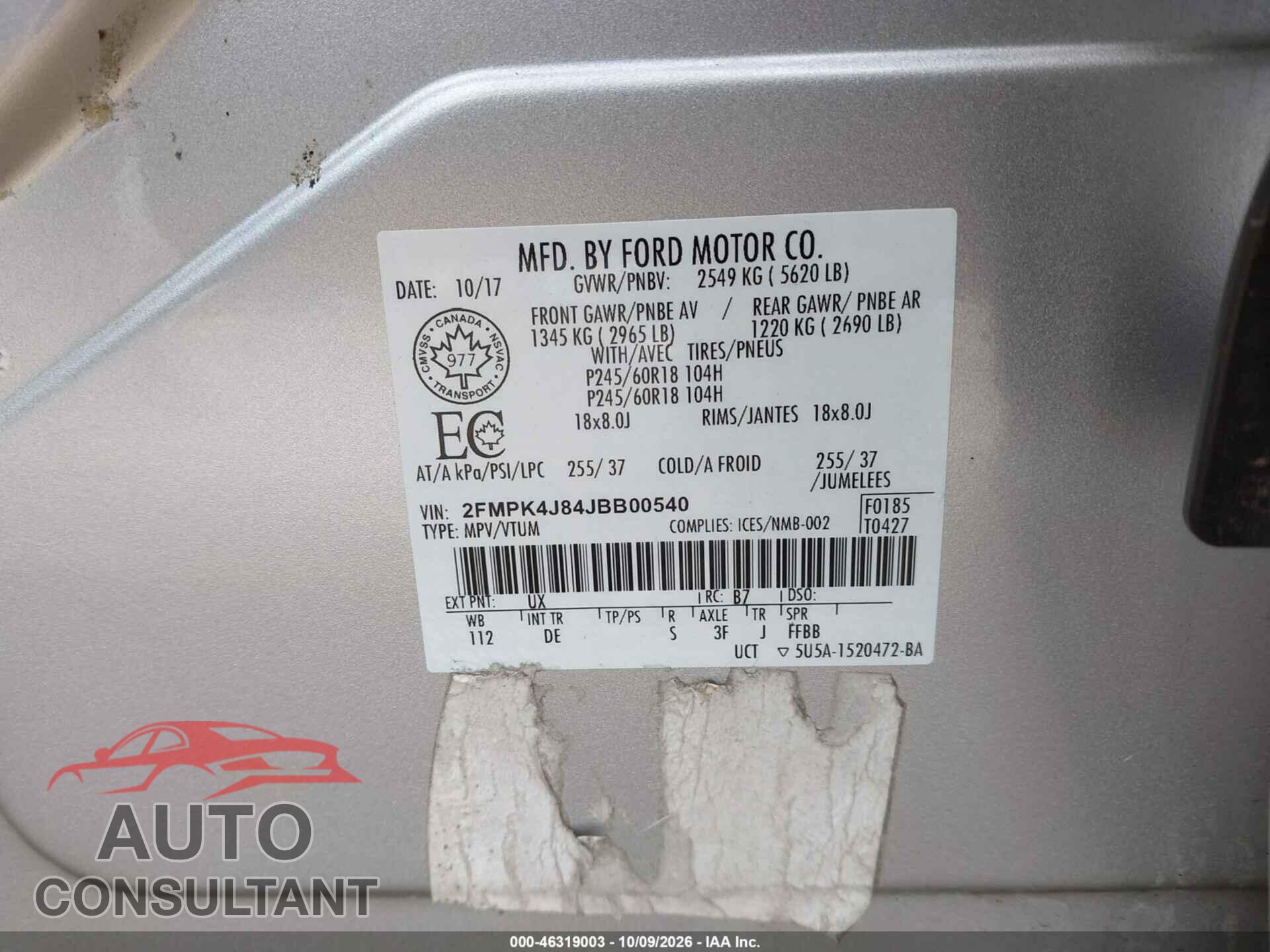 FORD EDGE 2018 - 2FMPK4J84JBB00540