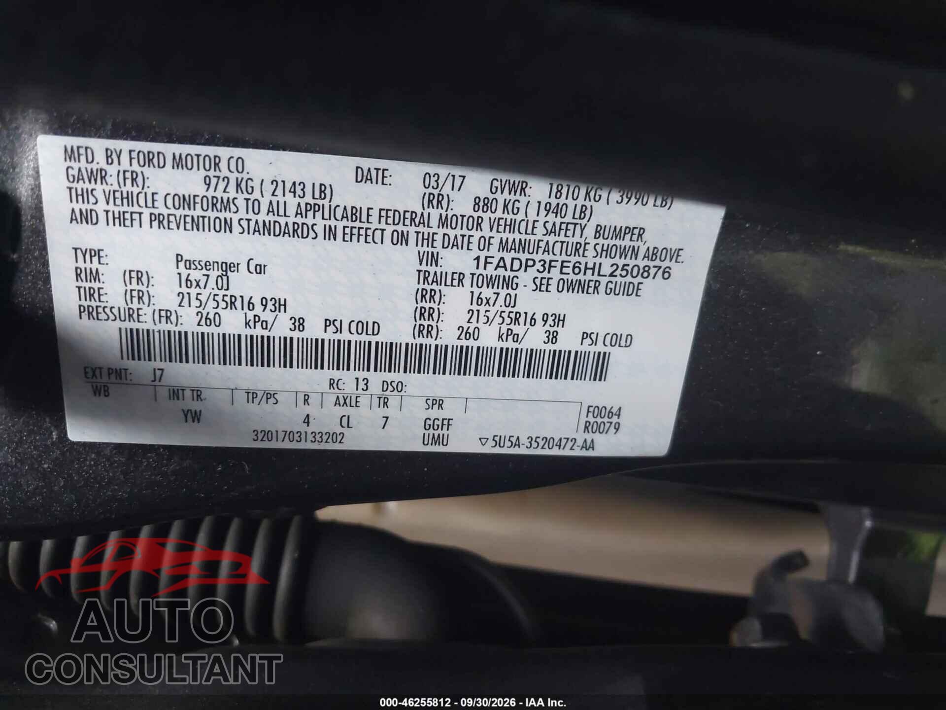 FORD FOCUS 2017 - 1FADP3FE6HL250876