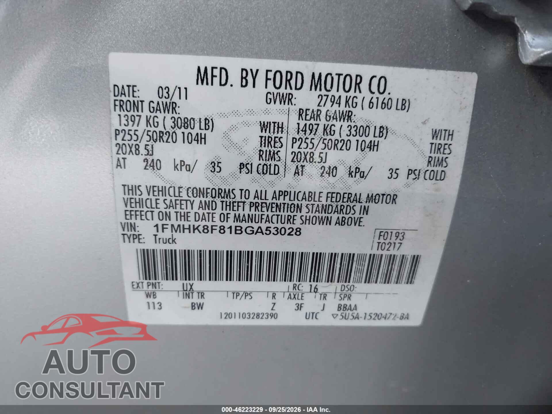 FORD EXPLORER 2011 - 1FMHK8F81BGA53028