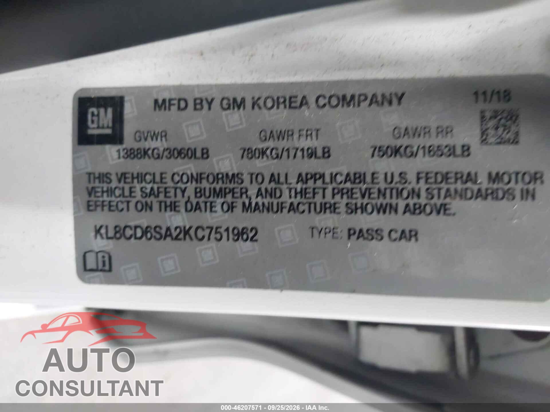CHEVROLET CHISPA 2019 - KL8CD6SA2KC751962