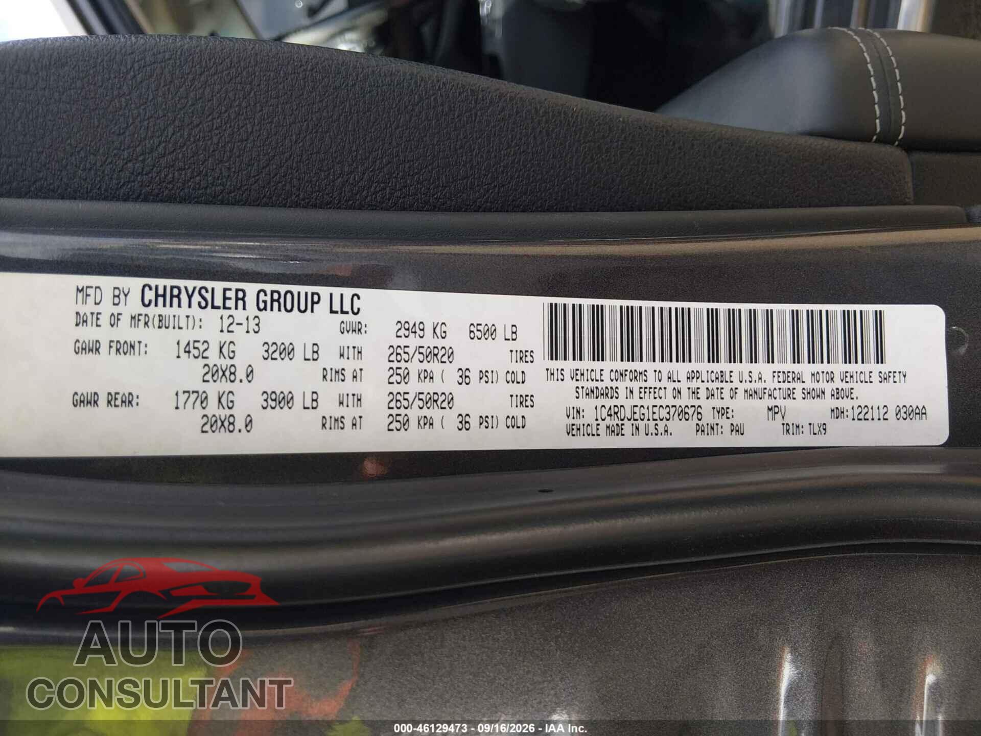 DODGE DURANGO 2014 - 1C4RDJEG1EC370676