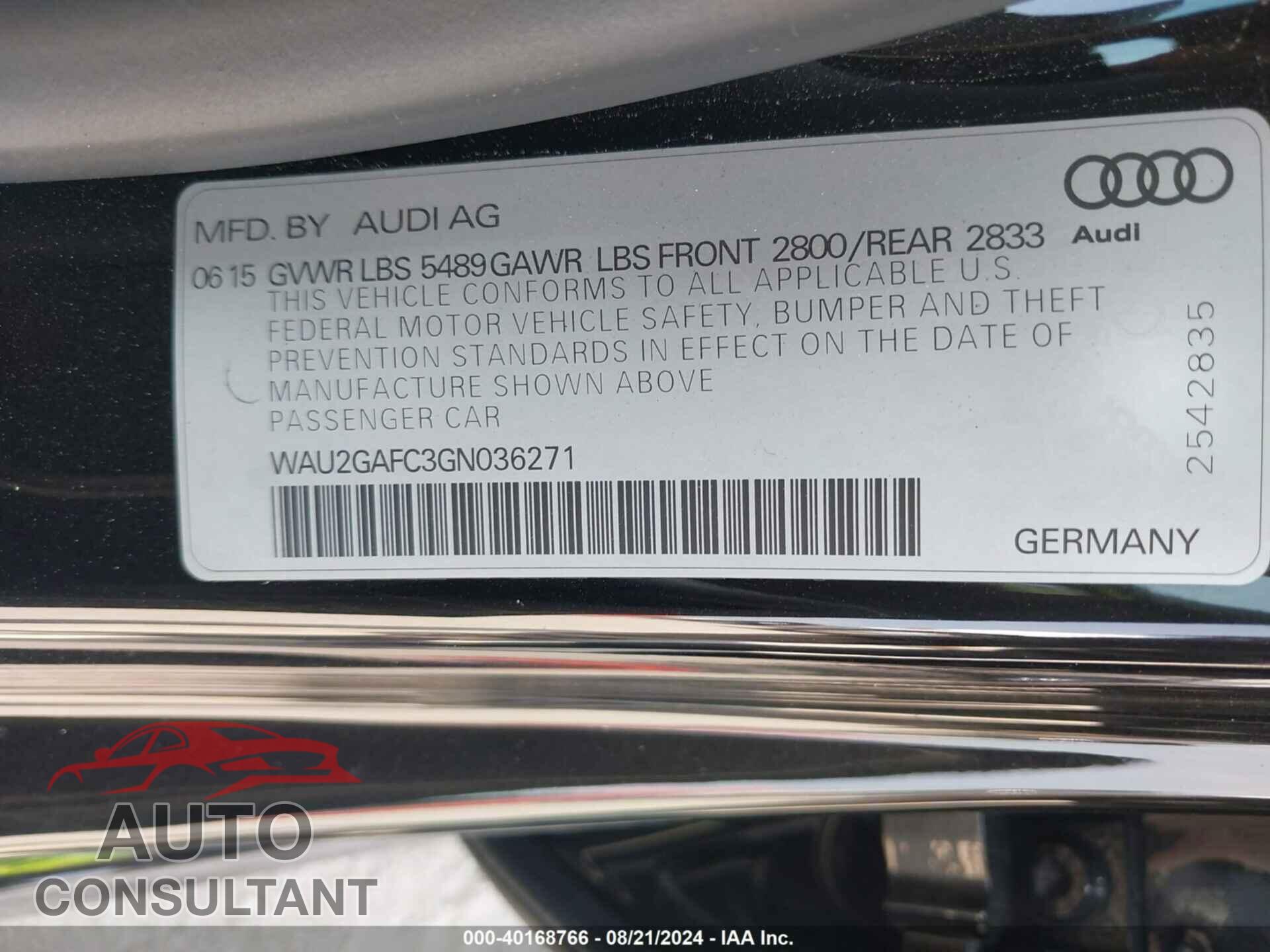 AUDI A7 2016 - WAU2GAFC3GN036271
