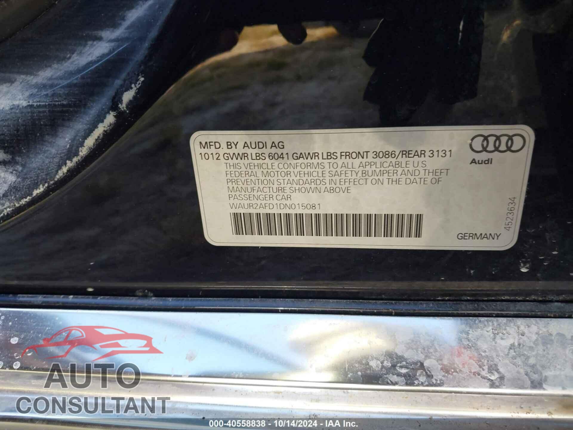 AUDI A8 L 2013 - WAUR2AFD1DN015081