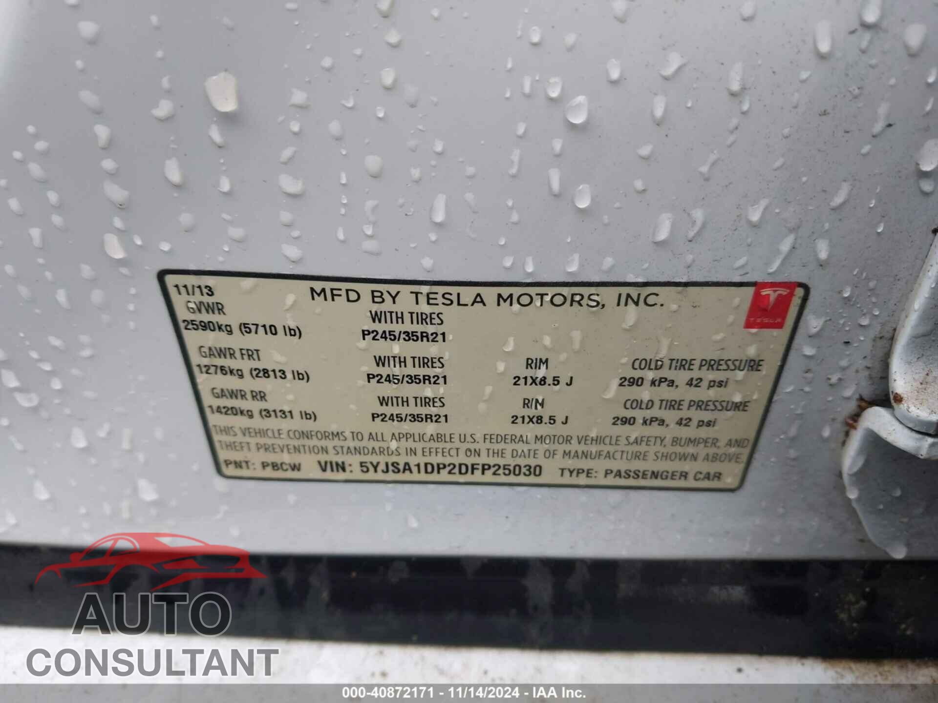 TESLA MODEL S 2013 - 5YJSA1DP2DFP25030
