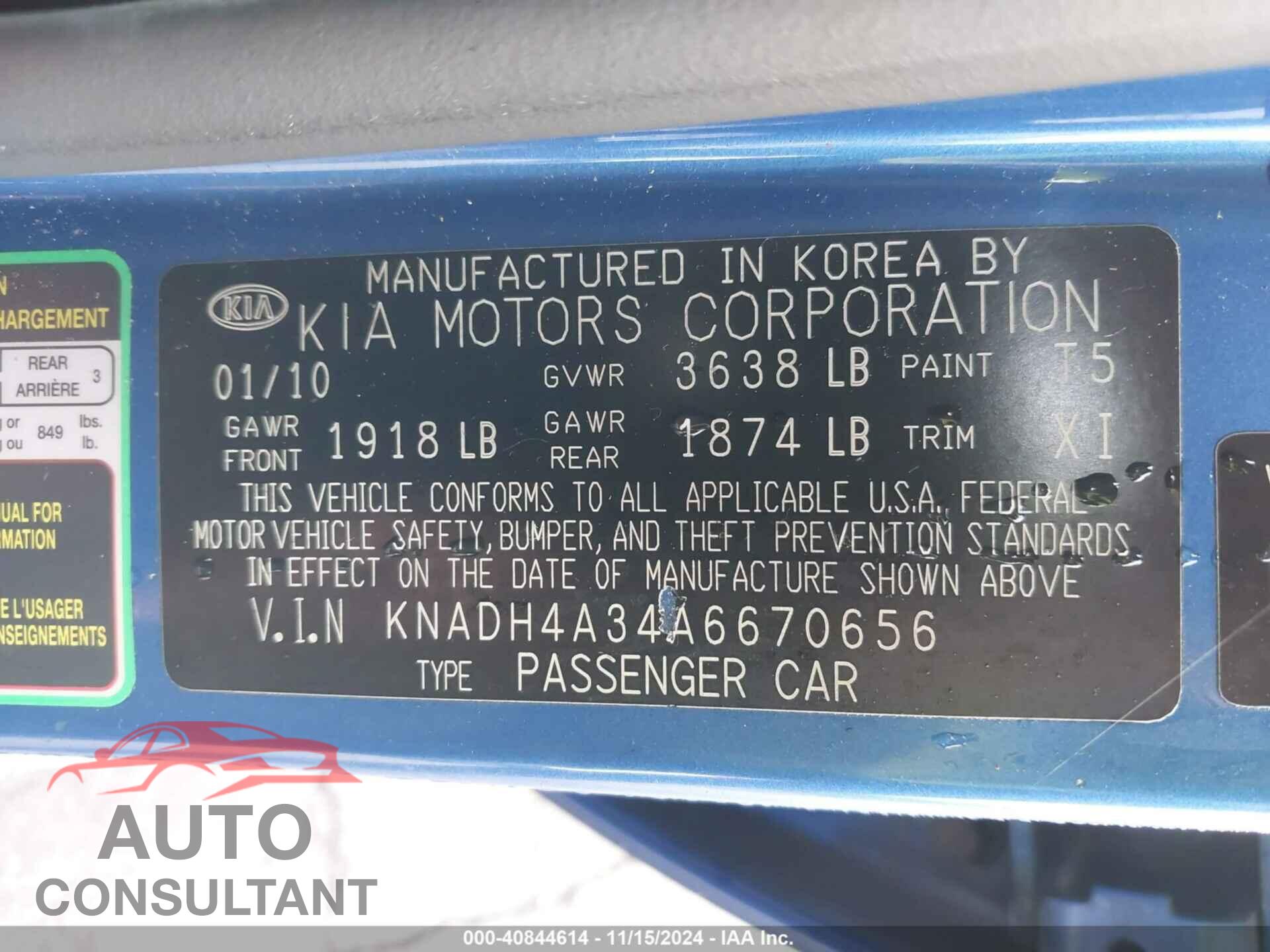 KIA RIO 2010 - KNADH4A34A6670656