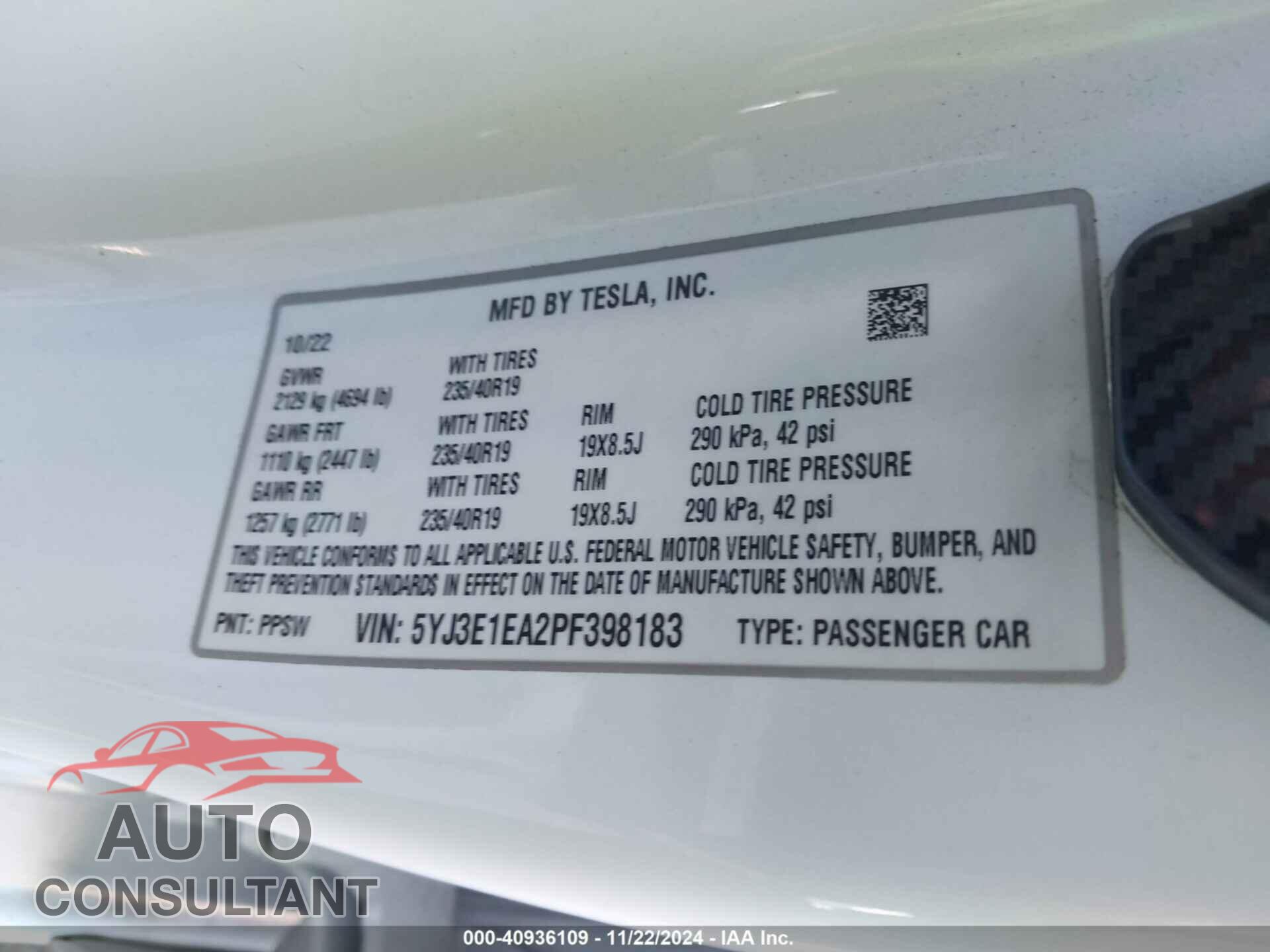 TESLA MODEL 3 2023 - 5YJ3E1EA2PF398183