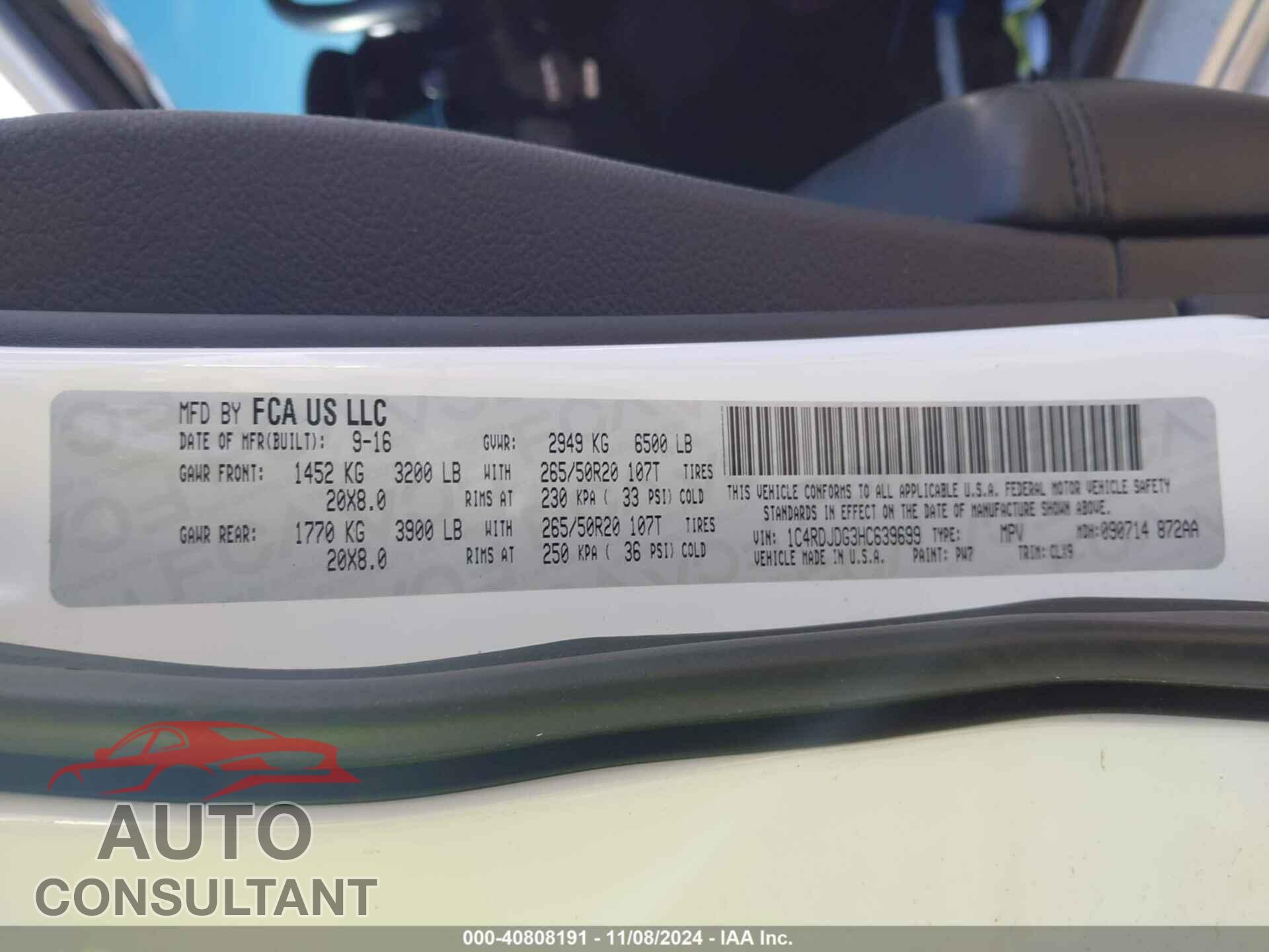 DODGE DURANGO 2017 - 1C4RDJDG3HC639699