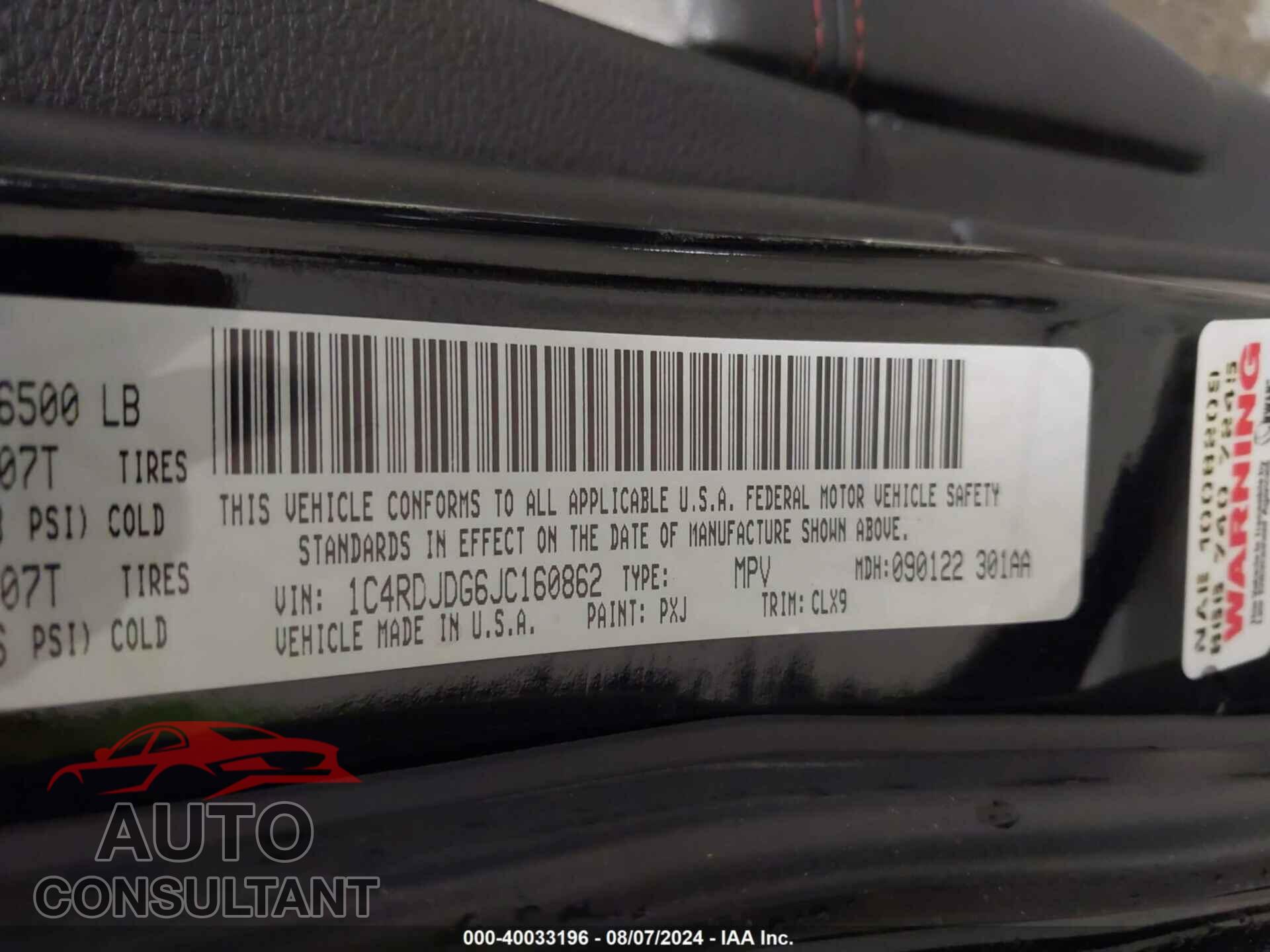 DODGE DURANGO 2018 - 1C4RDJDG6JC160862
