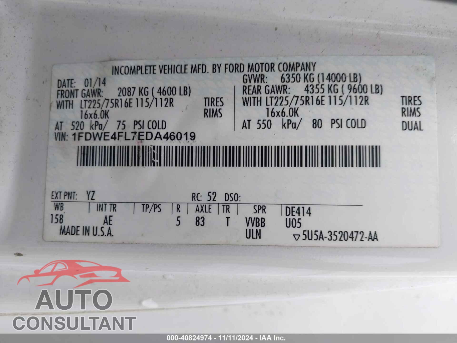 FORD ECONOLINE 2014 - 1FDWE4FL7EDA46019