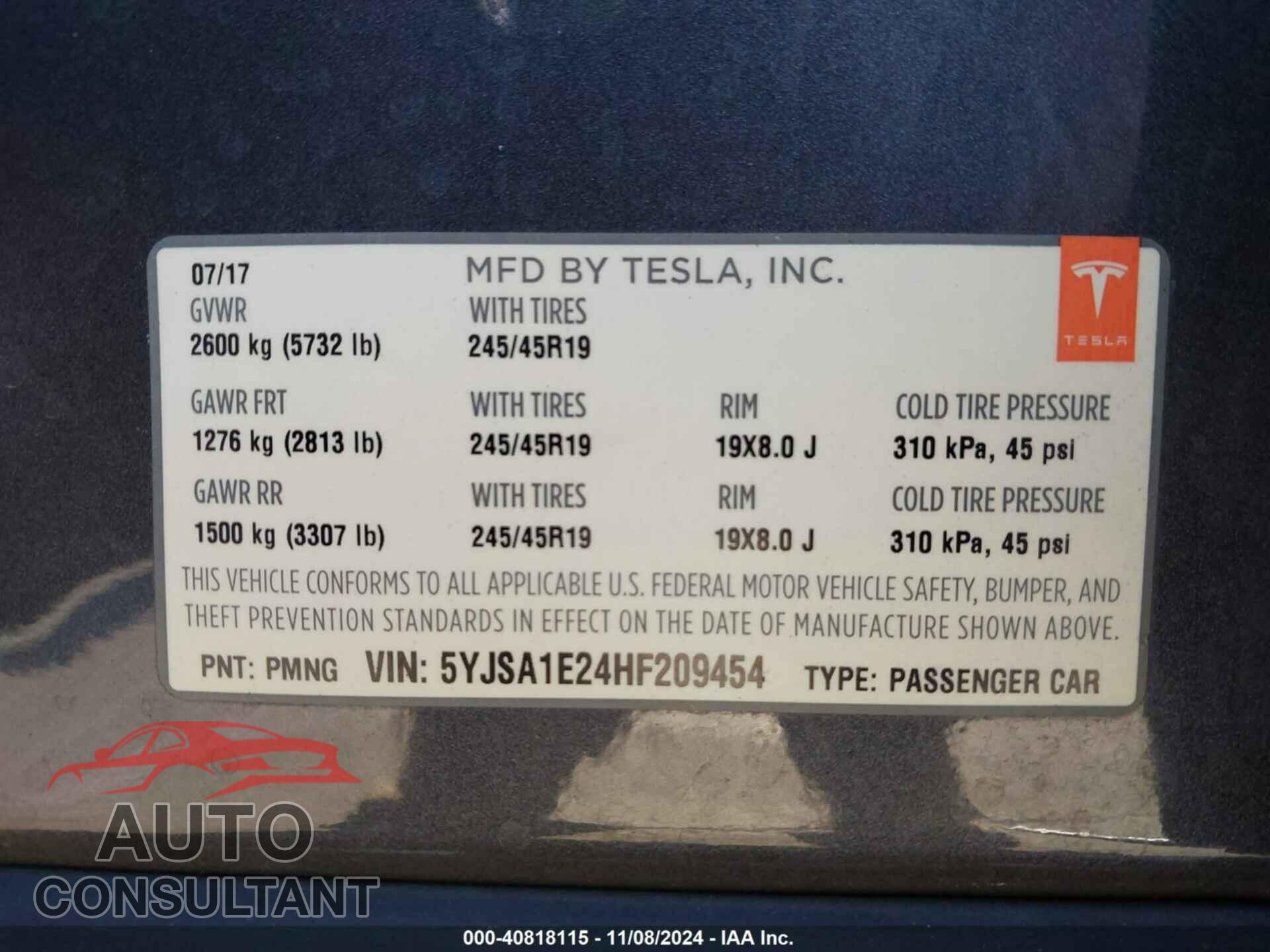 TESLA MODEL S 2017 - 5YJSA1E24HF209454