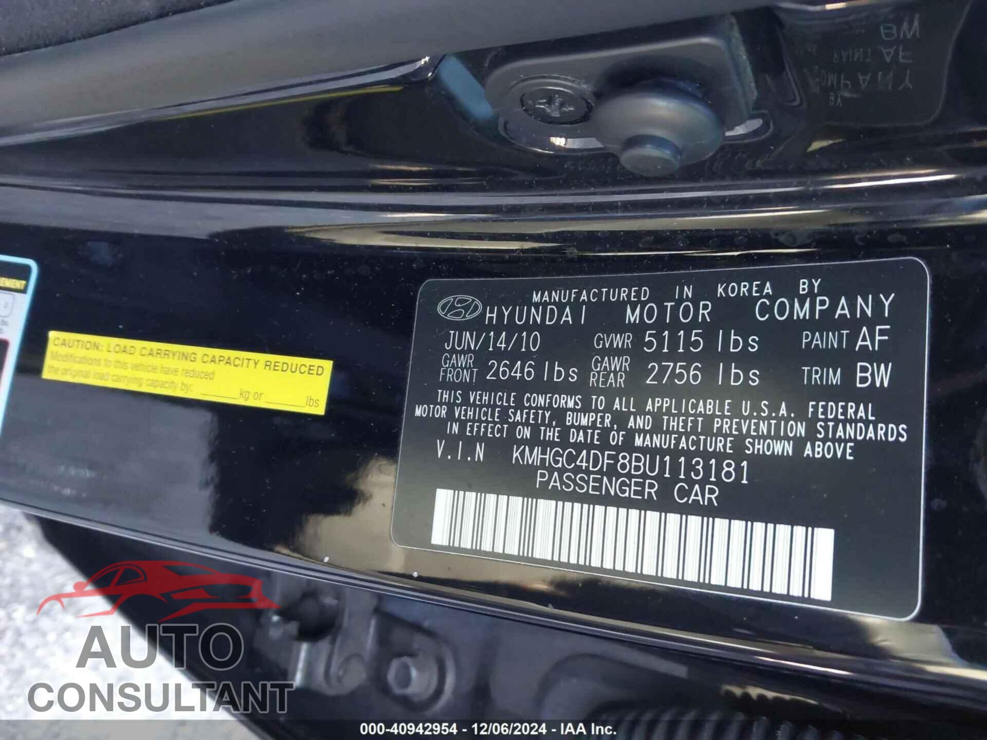 HYUNDAI GENESIS 2011 - KMHGC4DF8BU113181