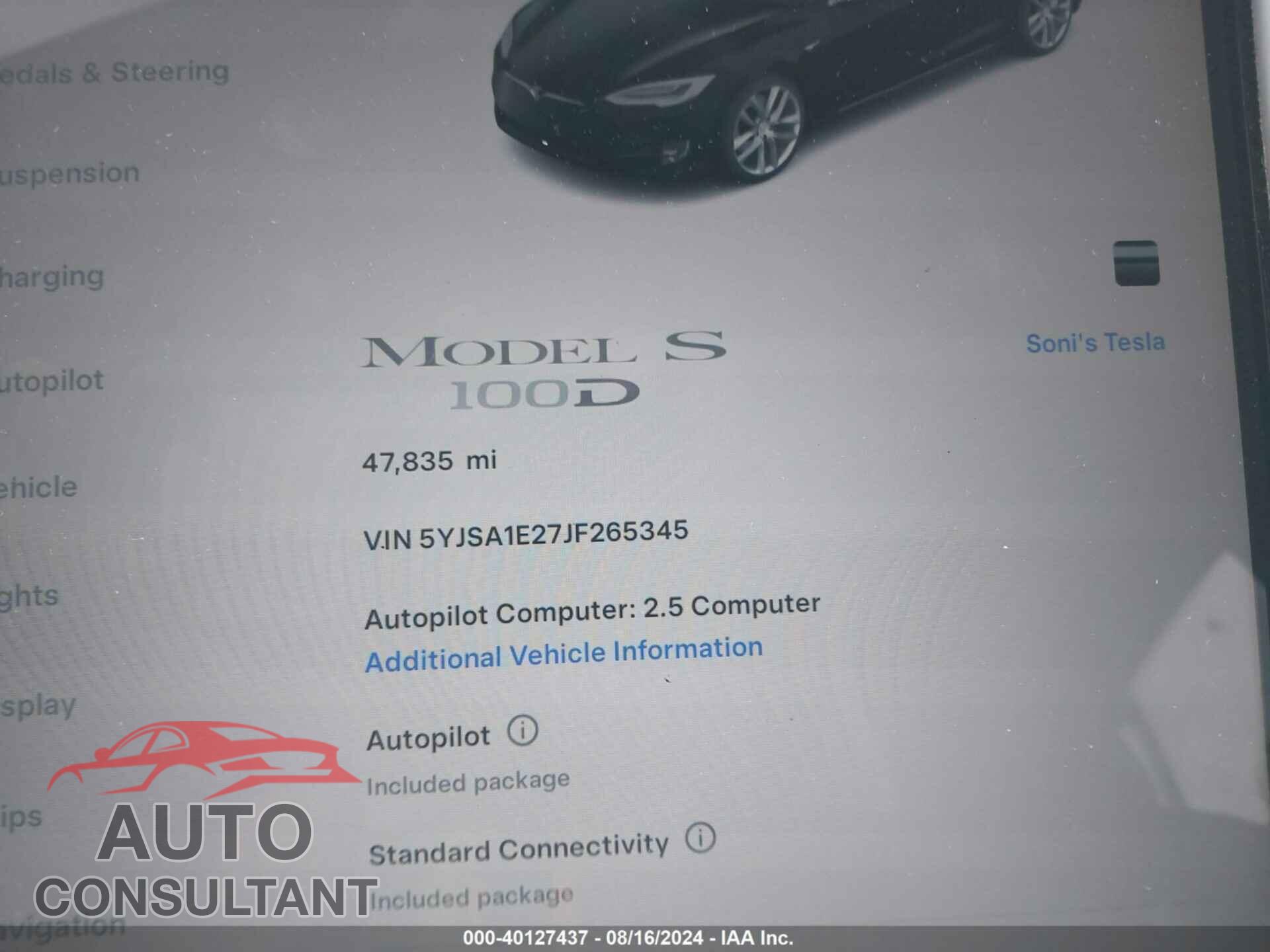 TESLA MODEL S 2018 - 5YJSA1E27JF265345