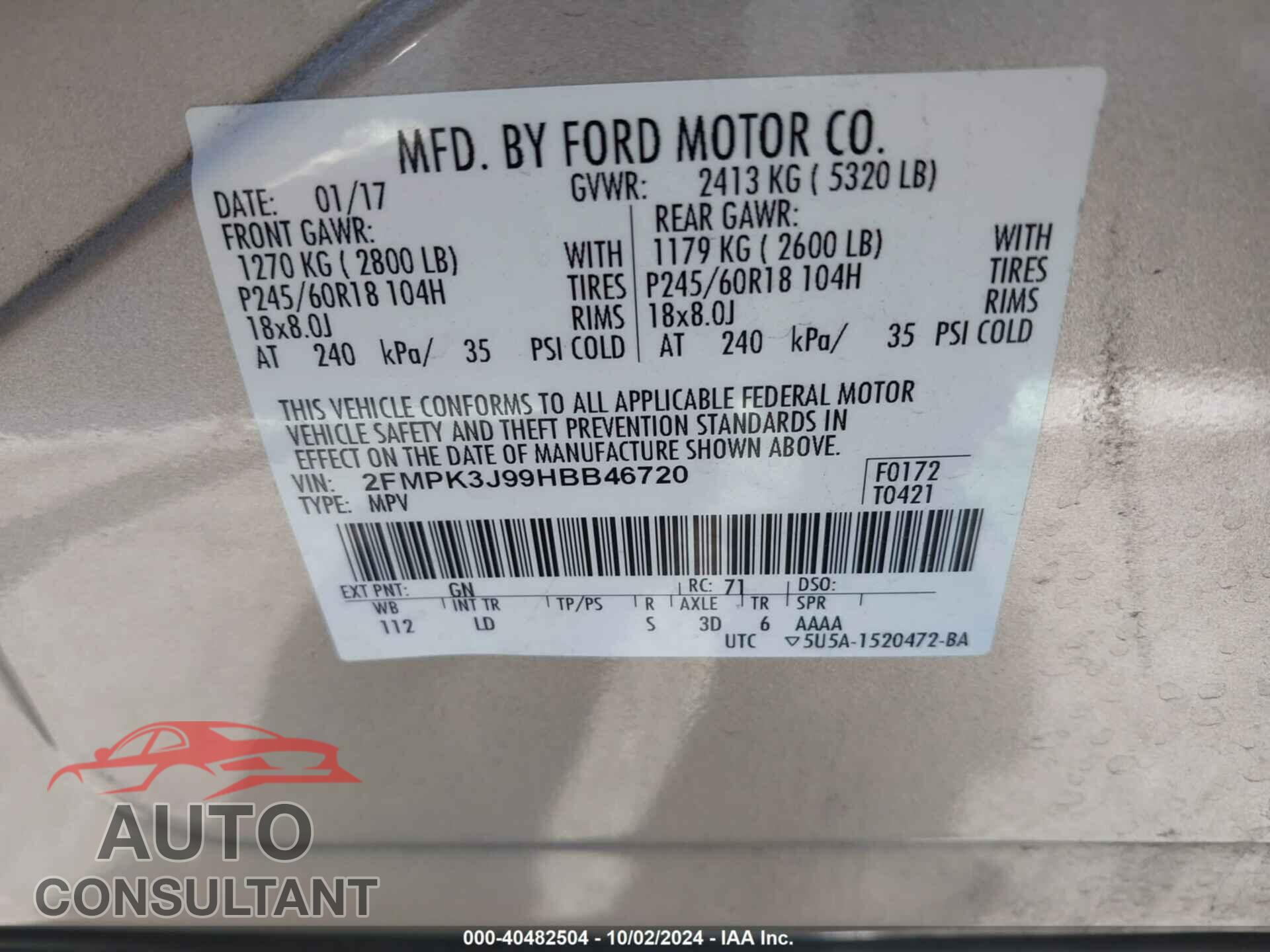 FORD EDGE 2017 - 2FMPK3J99HBB46720