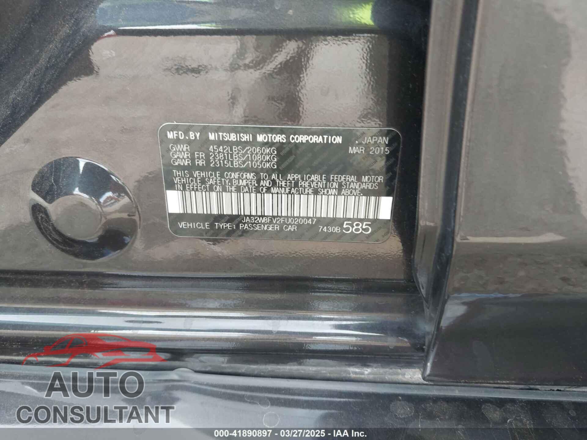 MITSUBISHI LANCER EVOLUTION 2015 - JA32W8FV2FU020047