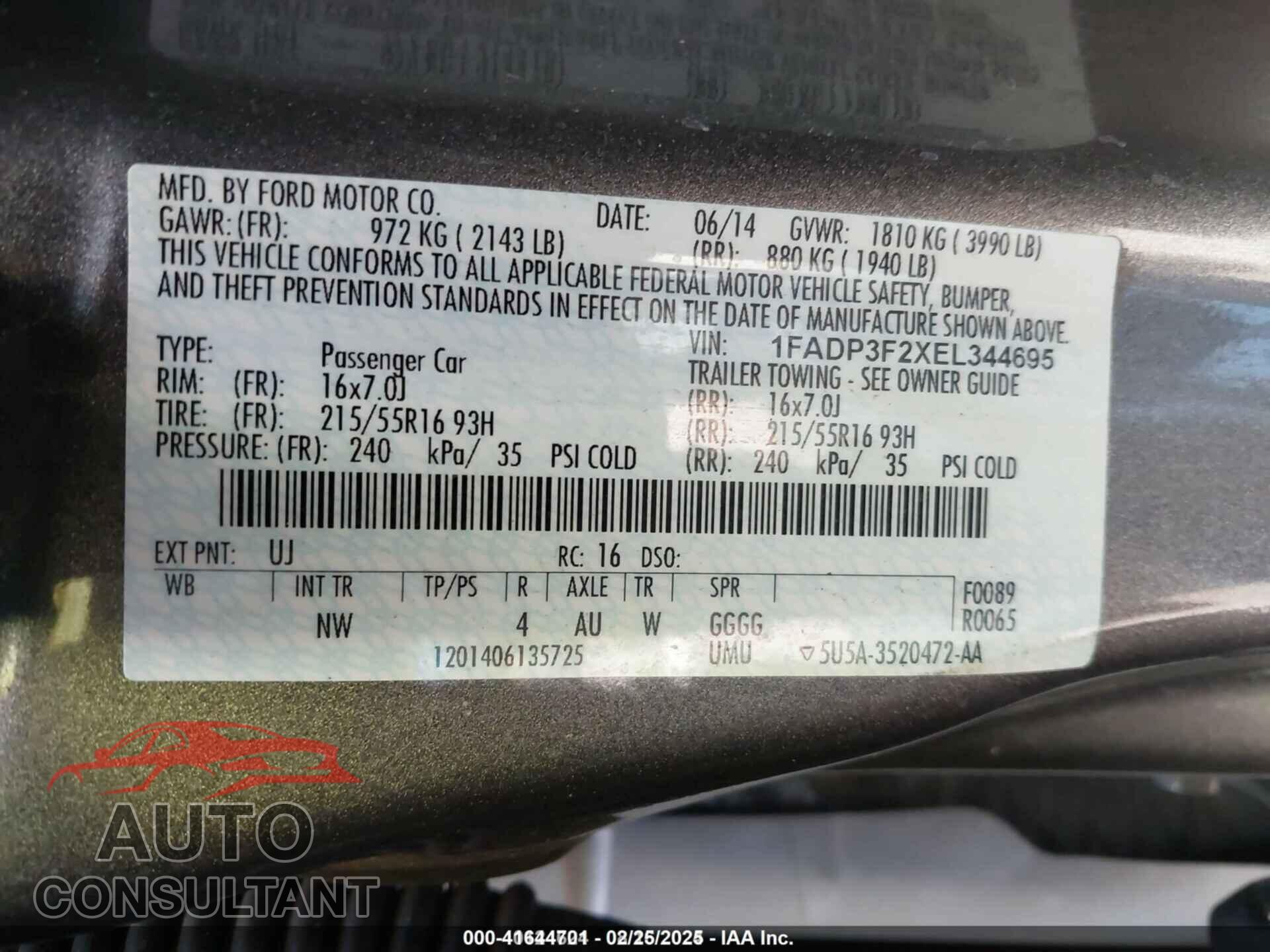 FORD FOCUS 2014 - 1FADP3F2XEL344695