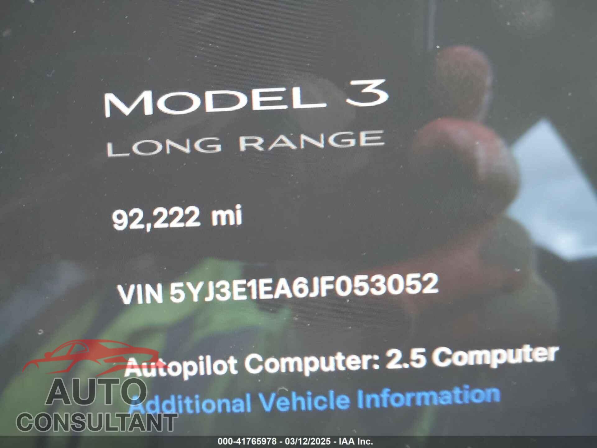TESLA MODEL 3 2018 - 5YJ3E1EA6JF053052