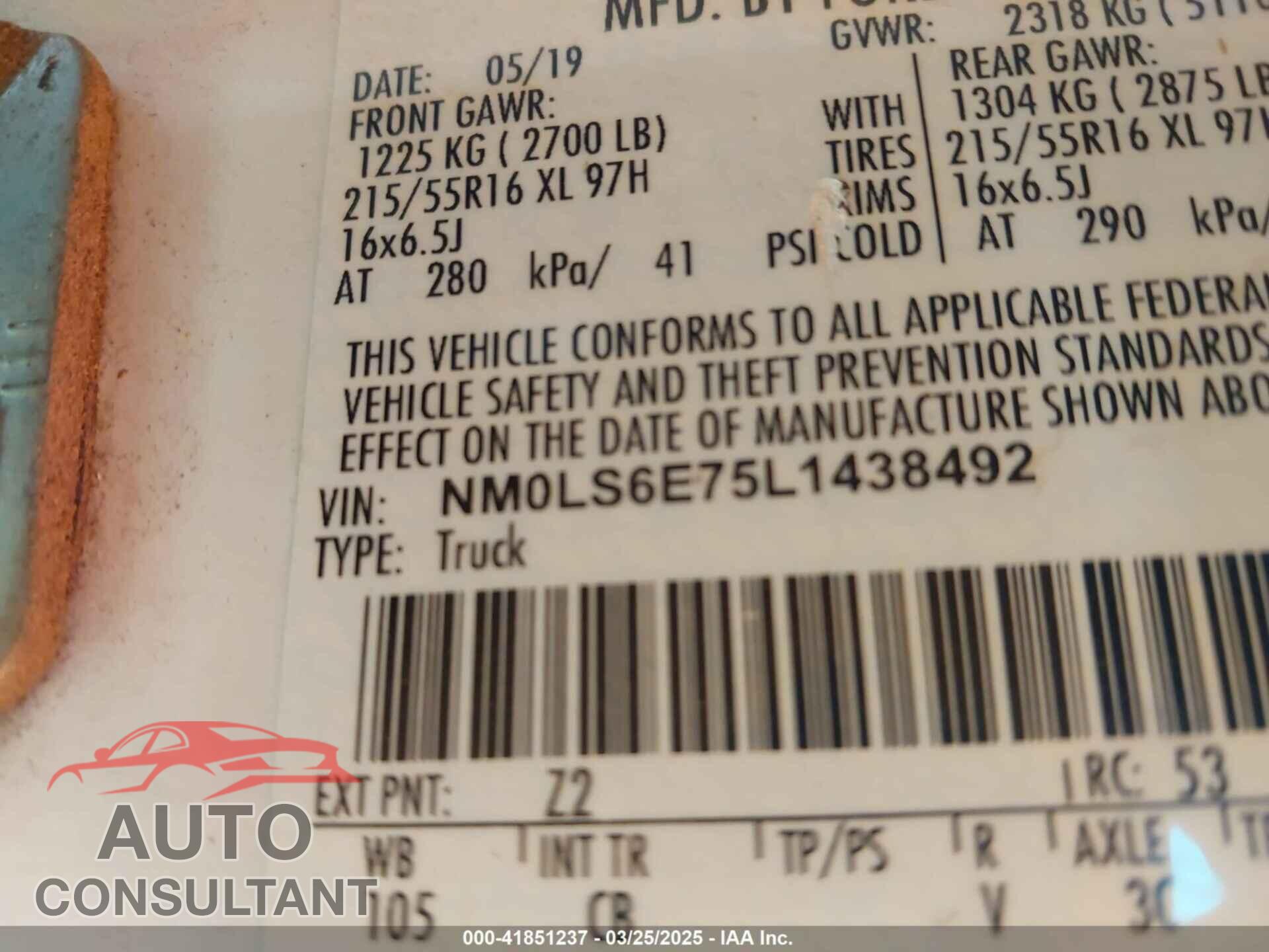 FORD TRANSIT CONNECT 2020 - NM0LS6E75L1438492