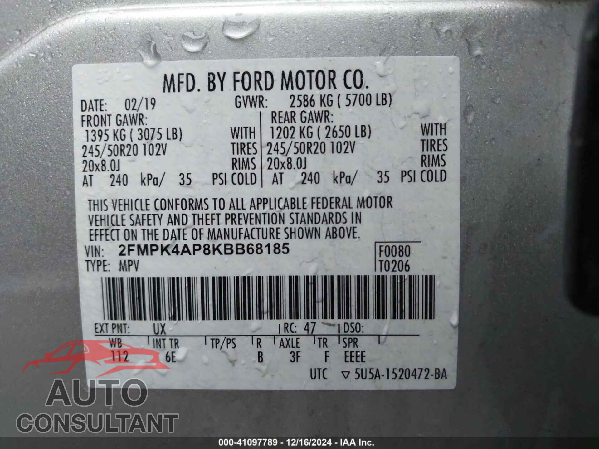 FORD EDGE 2019 - 2FMPK4AP8KBB68185