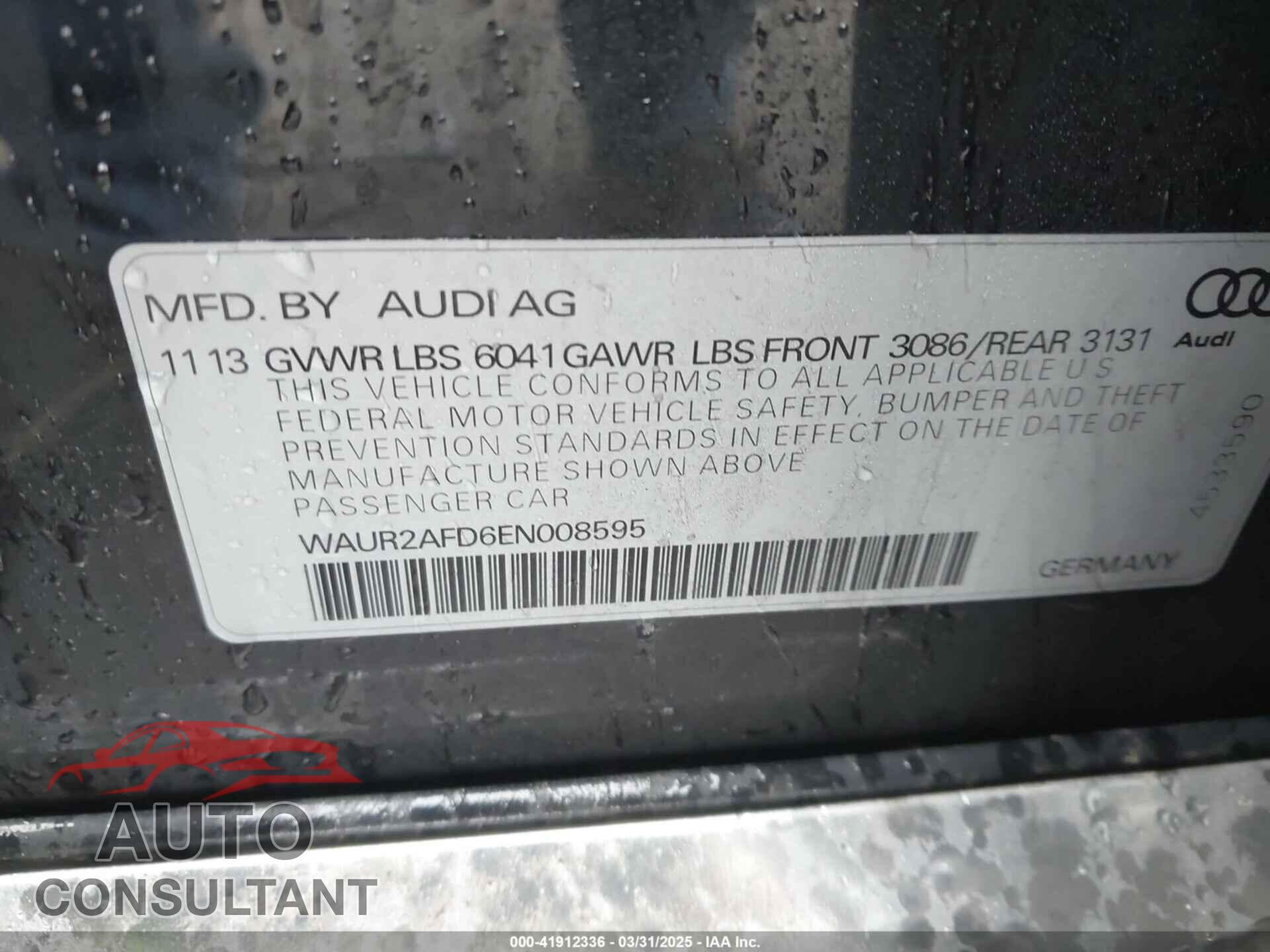 AUDI A8 L 2014 - WAUR2AFD6EN008595
