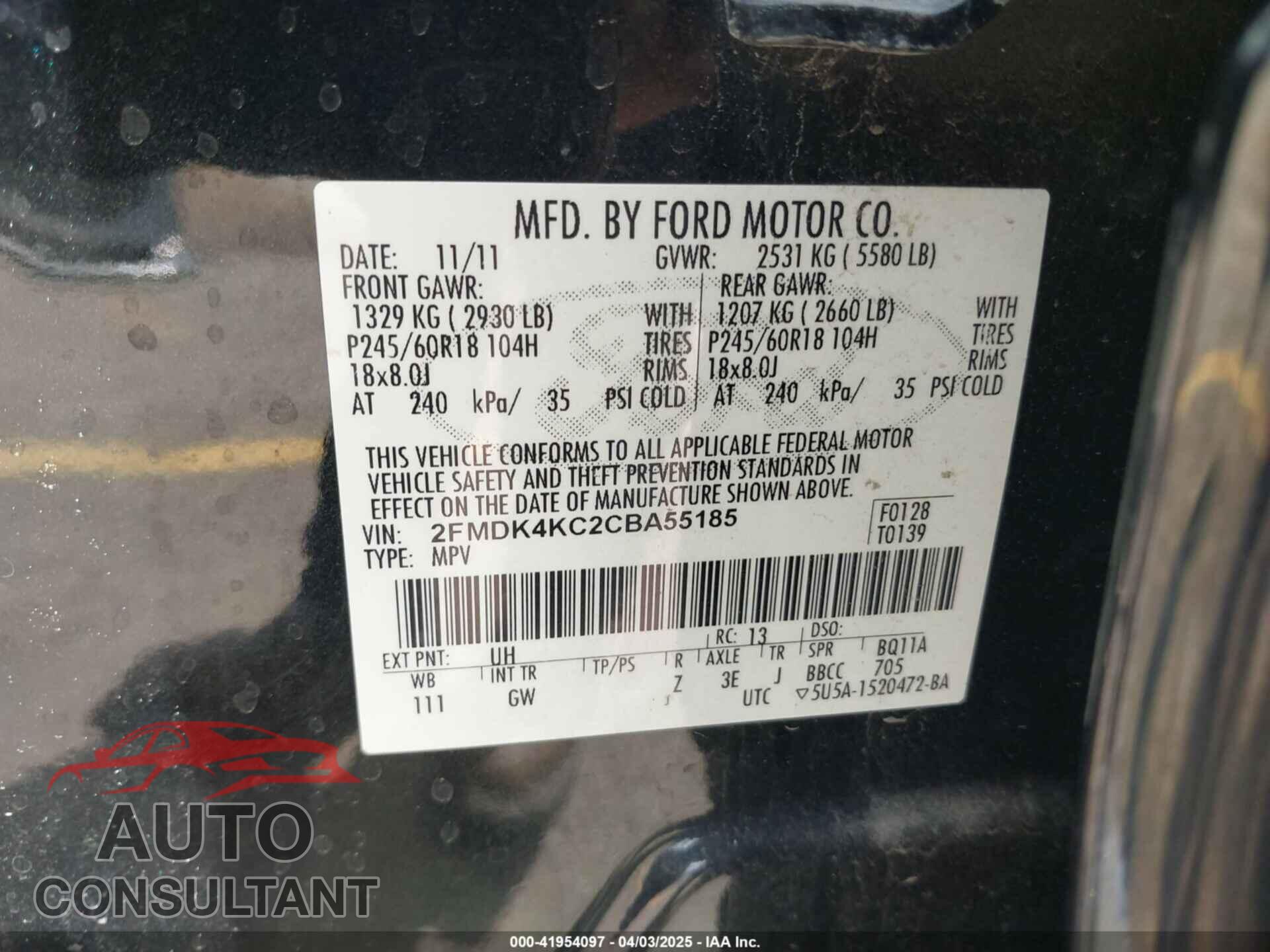 FORD EDGE 2012 - 2FMDK4KC2CBA55185