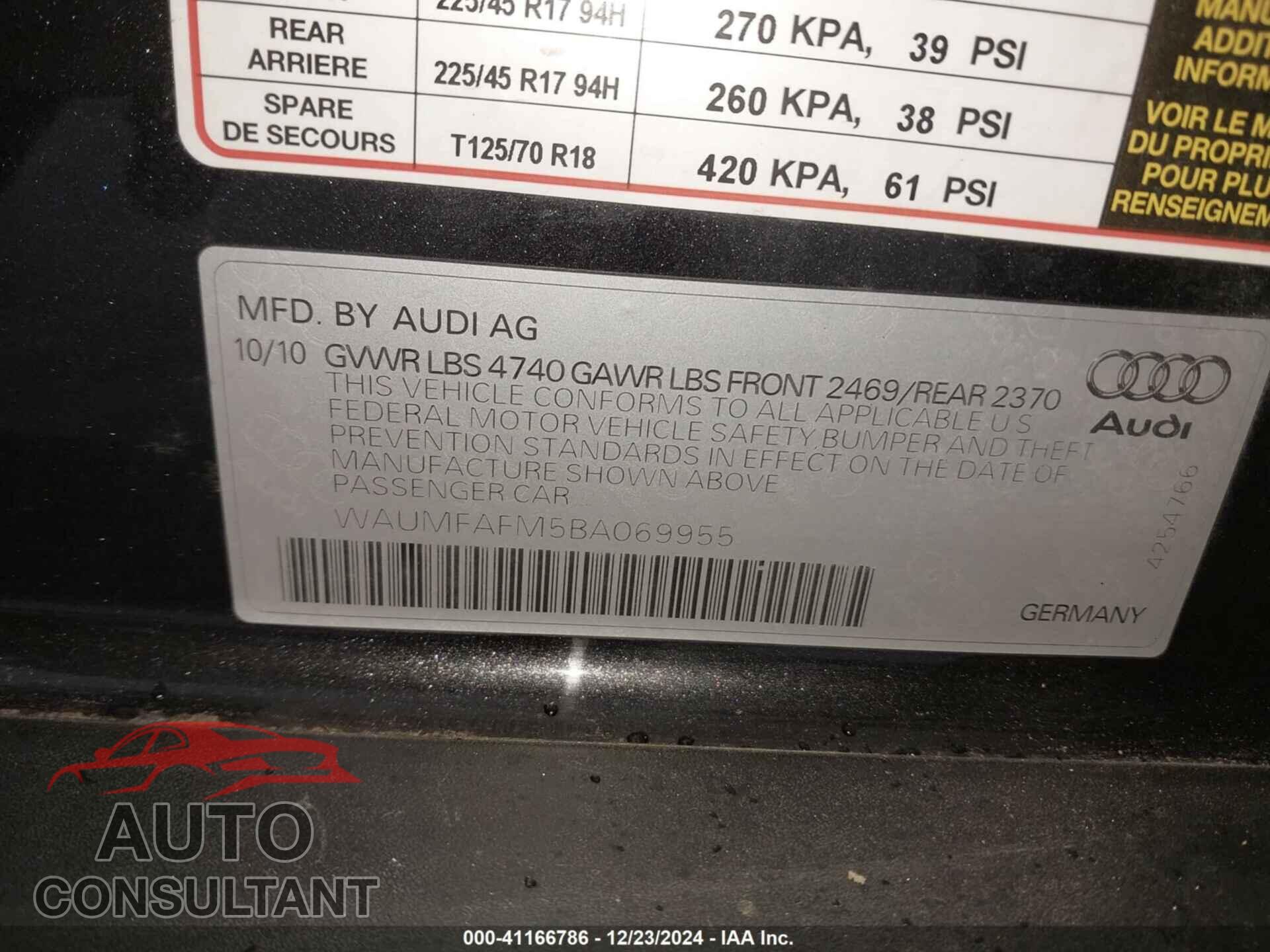 AUDI A3 2011 - WAUMFAFM5BA069955
