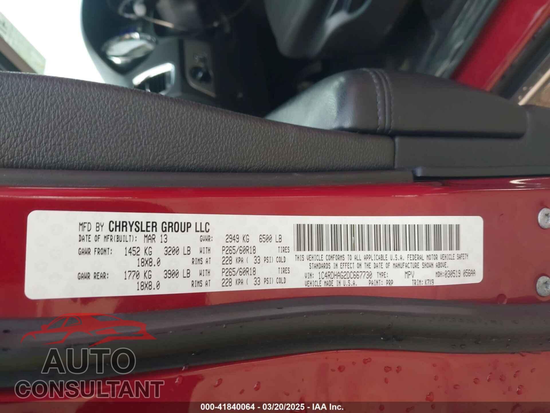 DODGE DURANGO 2013 - 1C4RDHAG2DC667730