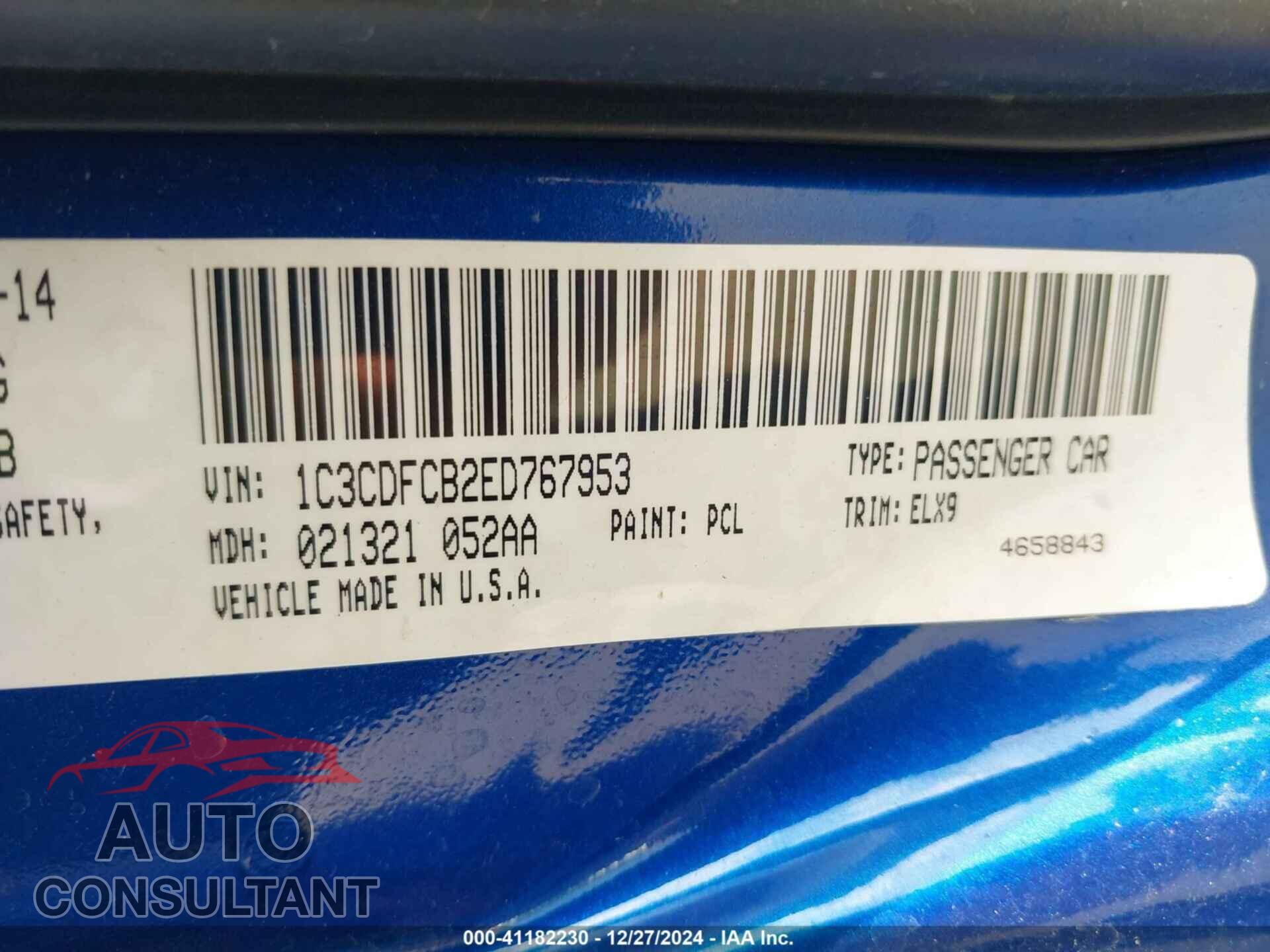 DODGE DART 2014 - 1C3CDFCB2ED767953