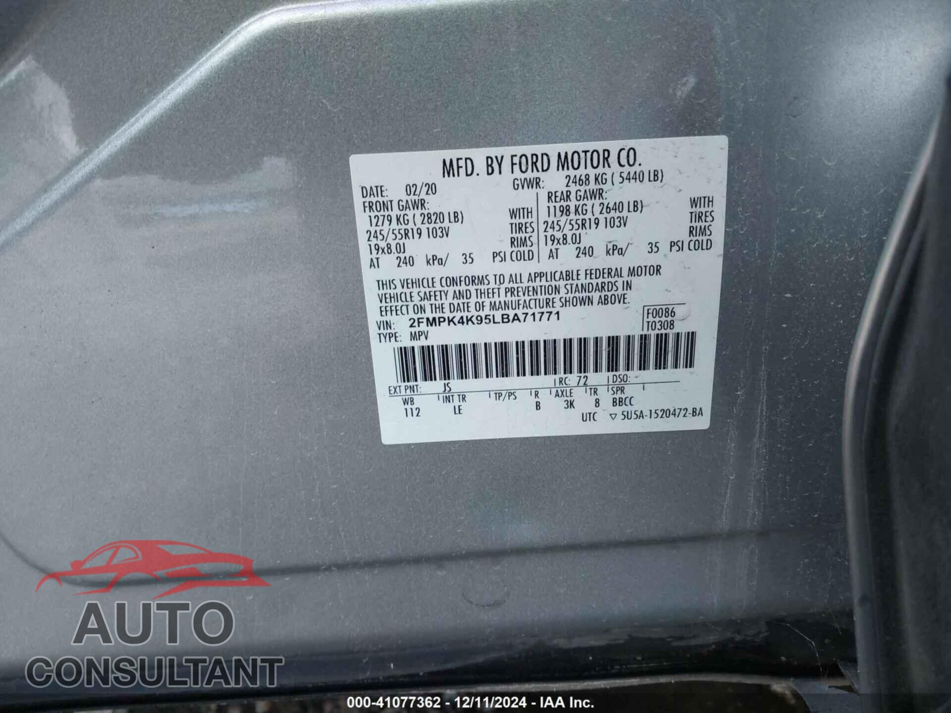 FORD EDGE 2020 - 2FMPK4K95LBA71771
