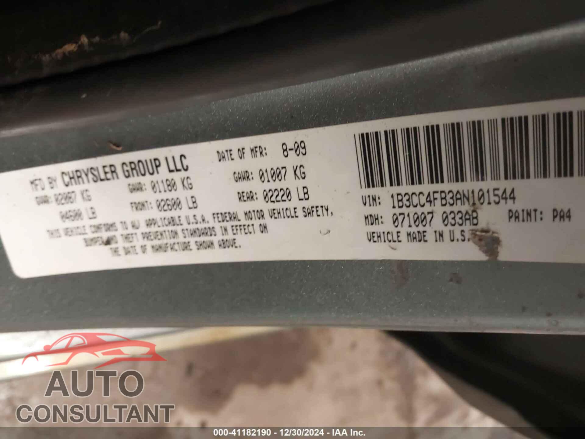 DODGE AVENGER 2010 - 1B3CC4FB3AN101544