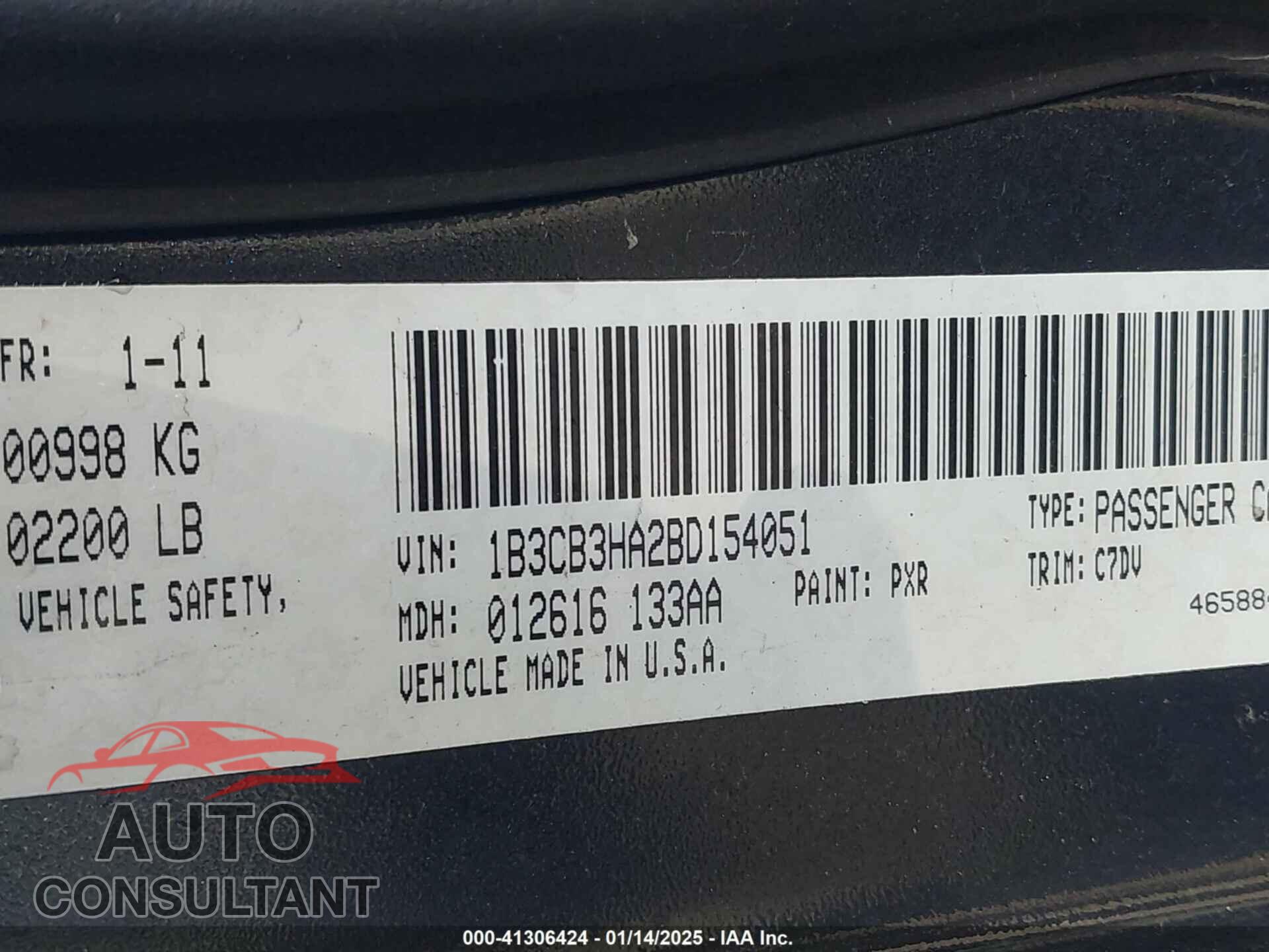 DODGE CALIBER 2011 - 1B3CB3HA2BD154051
