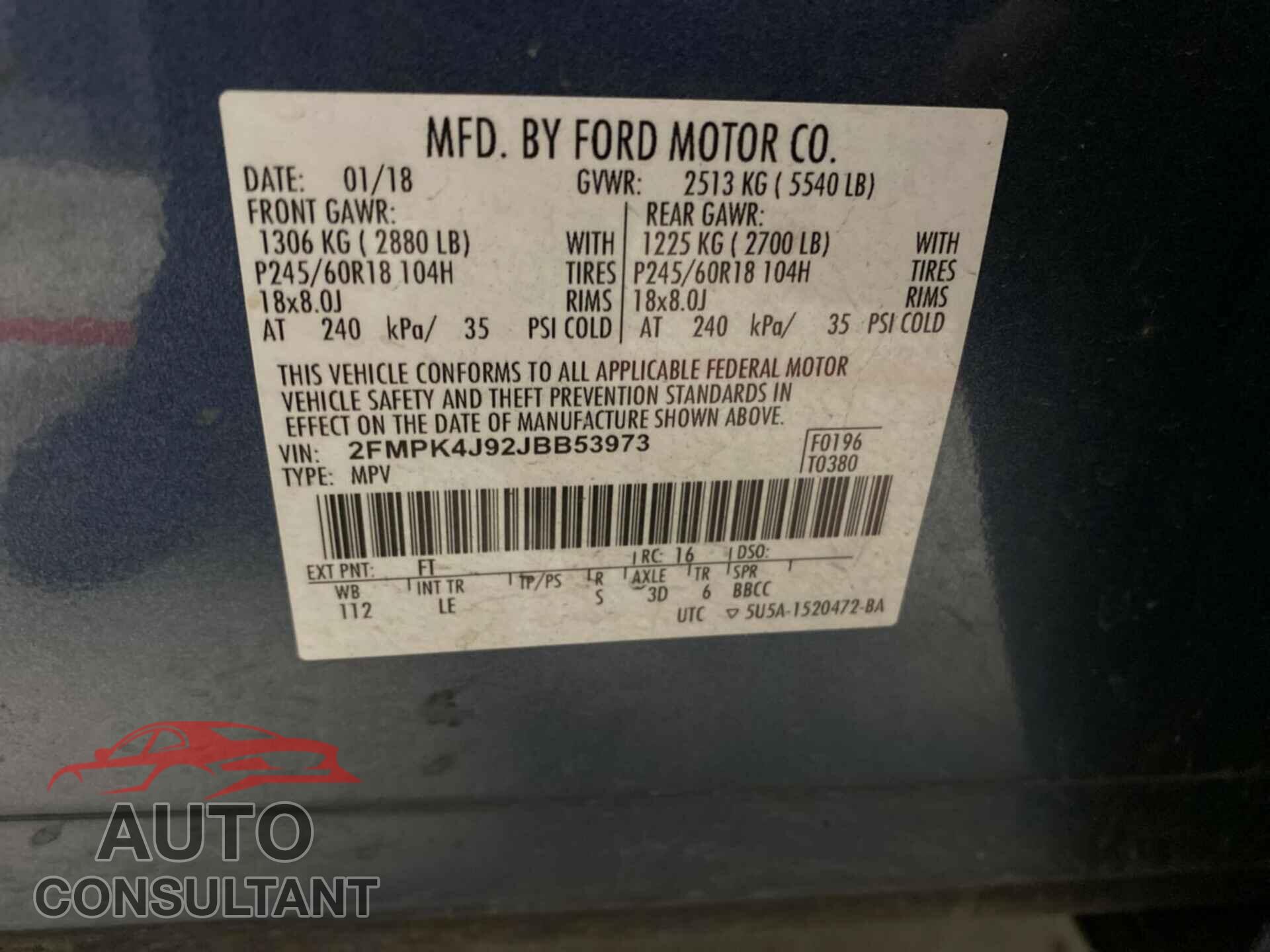 FORD EDGE 2018 - 2FMPK4J92JBB53973