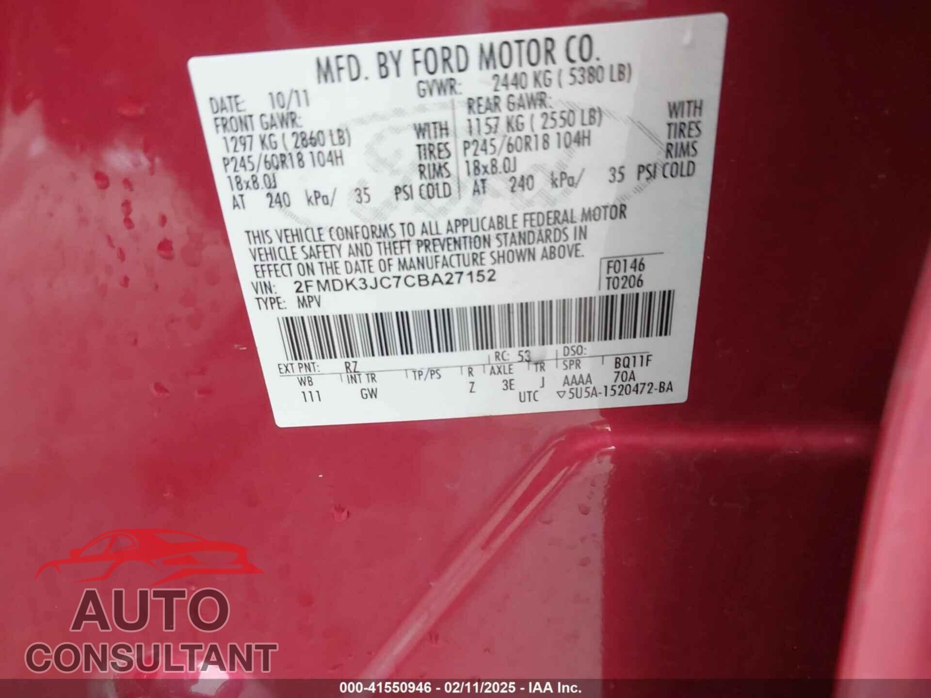 FORD EDGE 2012 - 2FMDK3JC7CBA27152