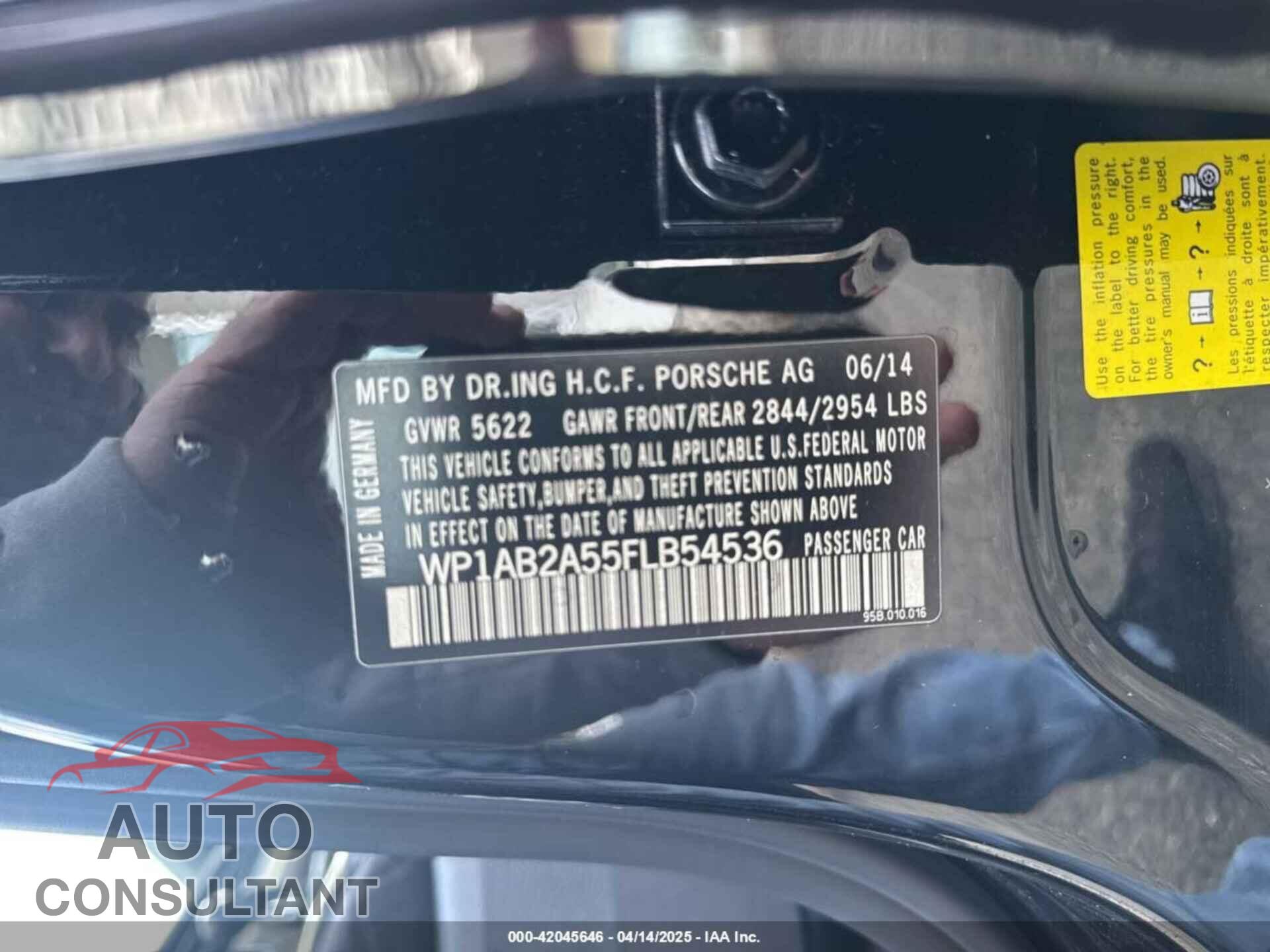 PORSCHE MACAN 2015 - WP1AB2A55FLB54536