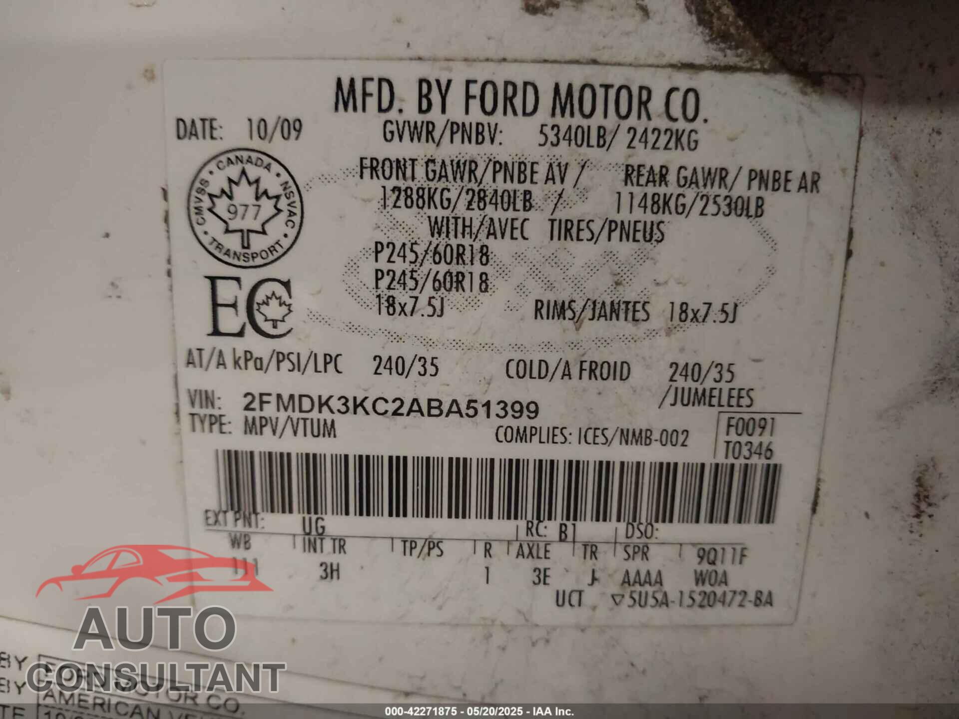 FORD EDGE 2010 - 2FMDK3KC2ABA51399