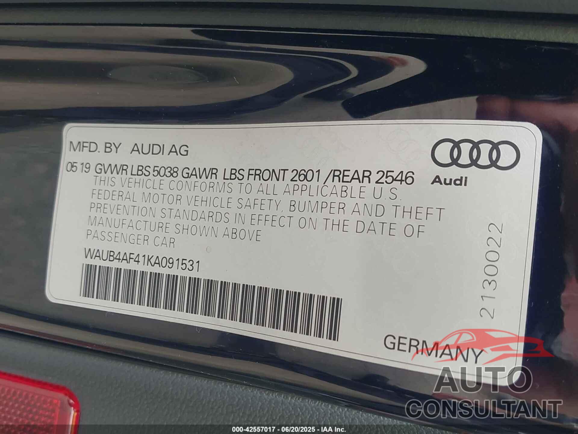 AUDI S4 2019 - WAUB4AF41KA091531