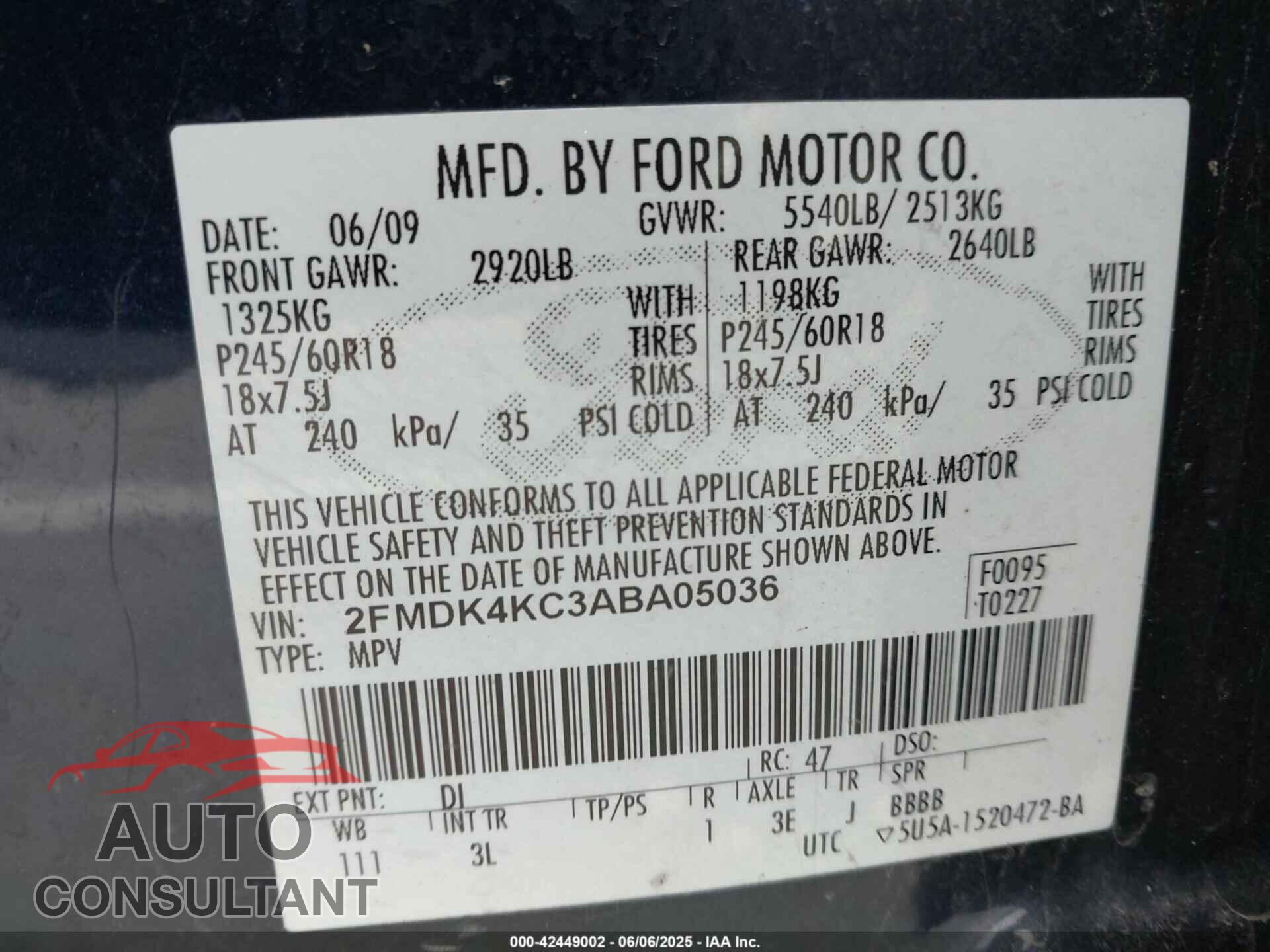 FORD EDGE 2010 - 2FMDK4KC3ABA05036