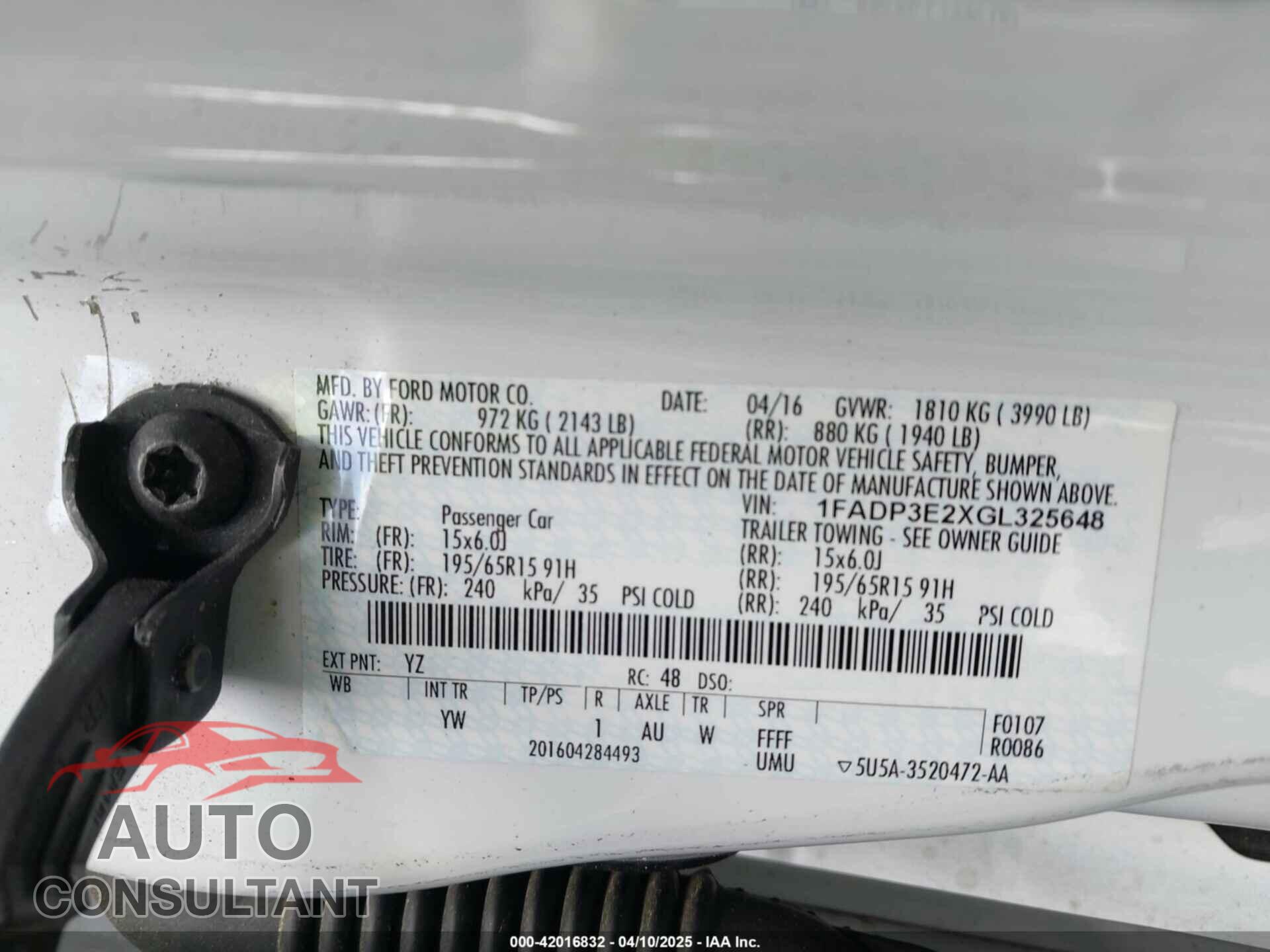 FORD FOCUS 2016 - 1FADP3E2XGL325648