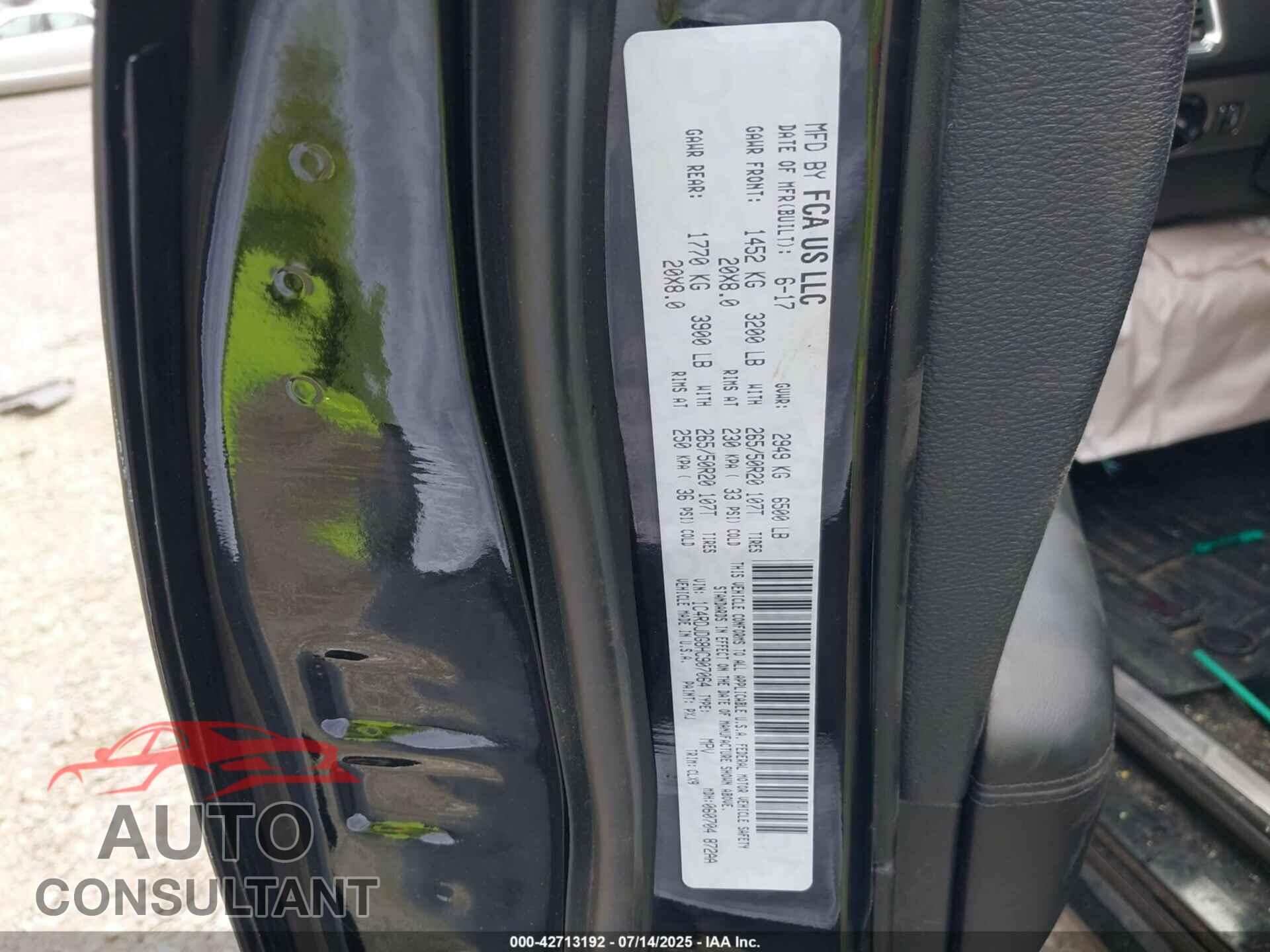 DODGE DURANGO 2017 - 1C4RDJDG8HC907064
