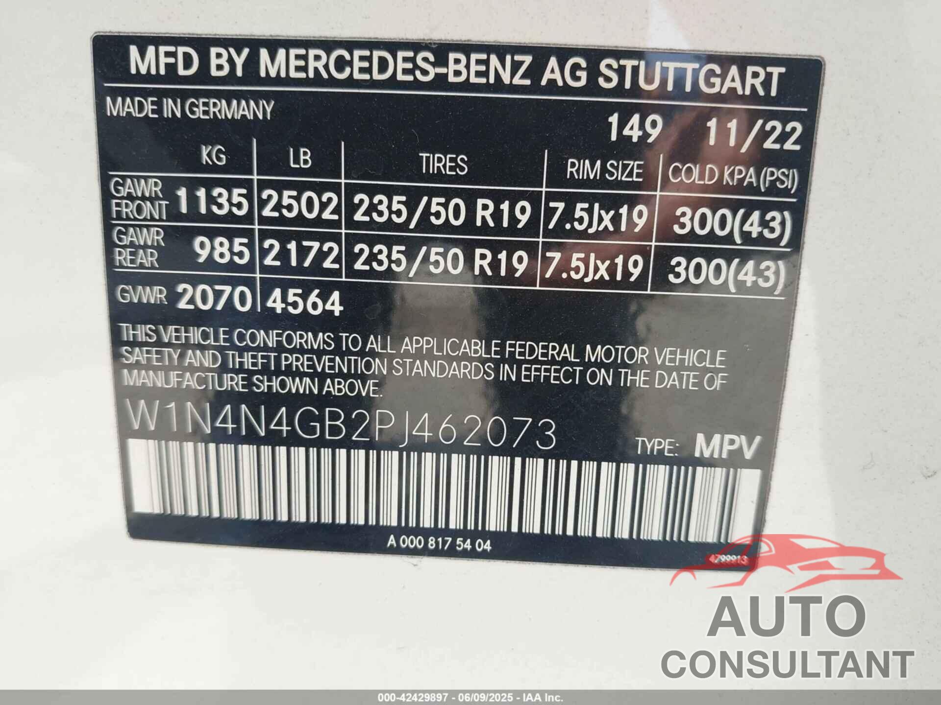 MERCEDES-BENZ GLA 250 2023 - W1N4N4GB2PJ462073