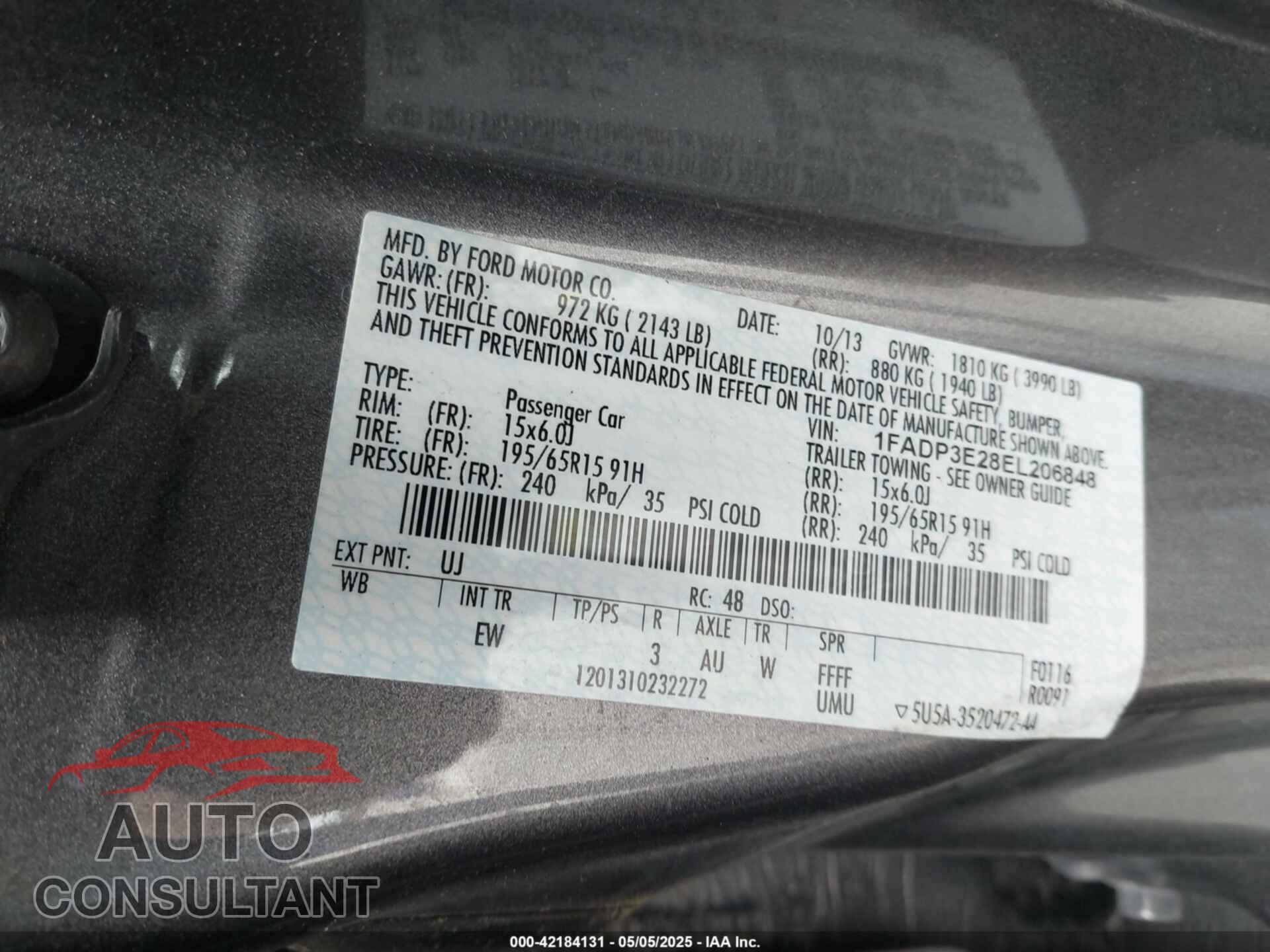 FORD FOCUS 2014 - 1FADP3E28EL206848