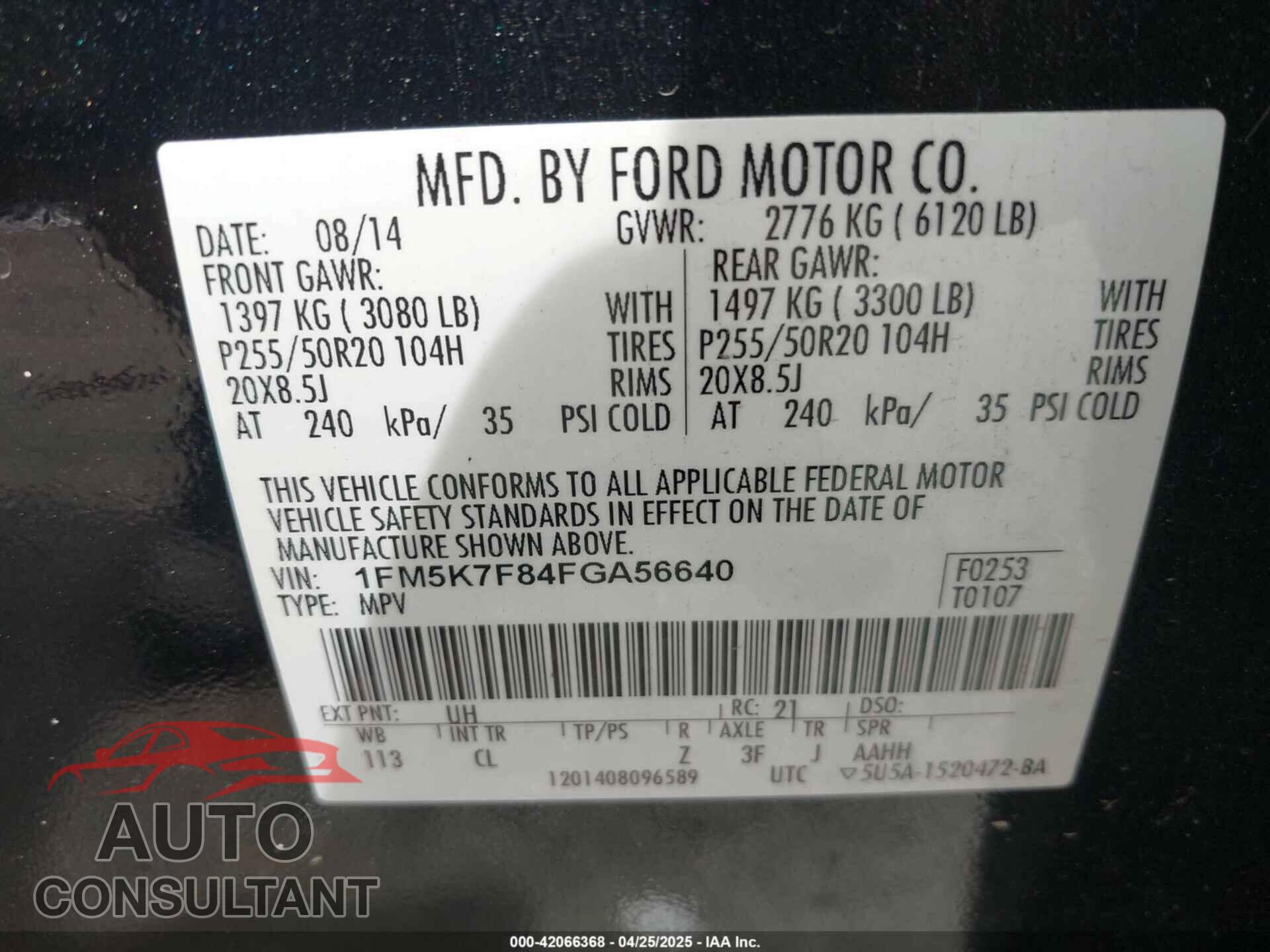 FORD EXPLORER 2015 - 1FM5K7F84FGA56640