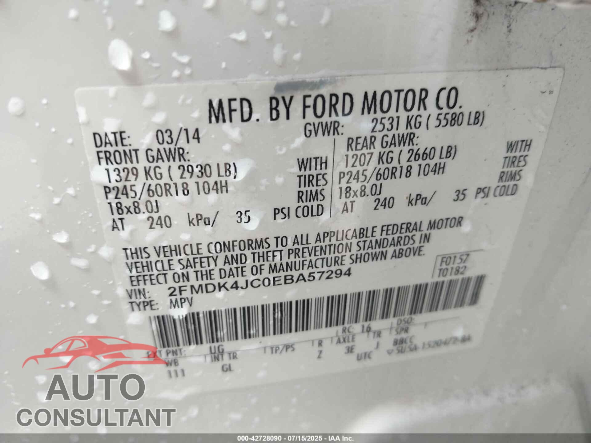 FORD EDGE 2014 - 2FMDK4JC0EBA57294