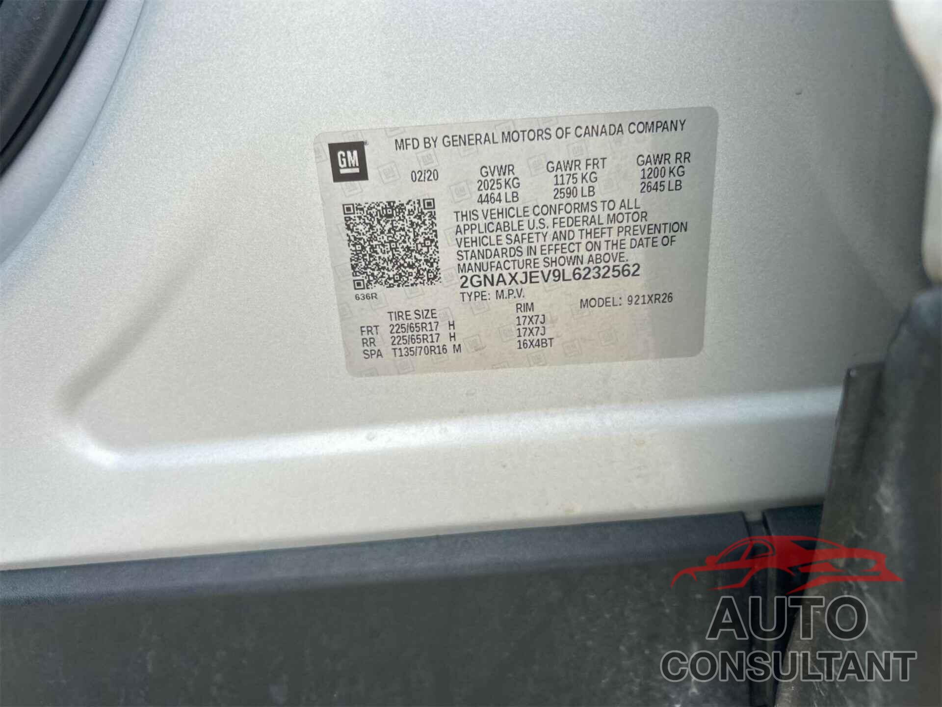 CHEVROLET EQUINOX 2020 - 2GNAXJEV9L6232562